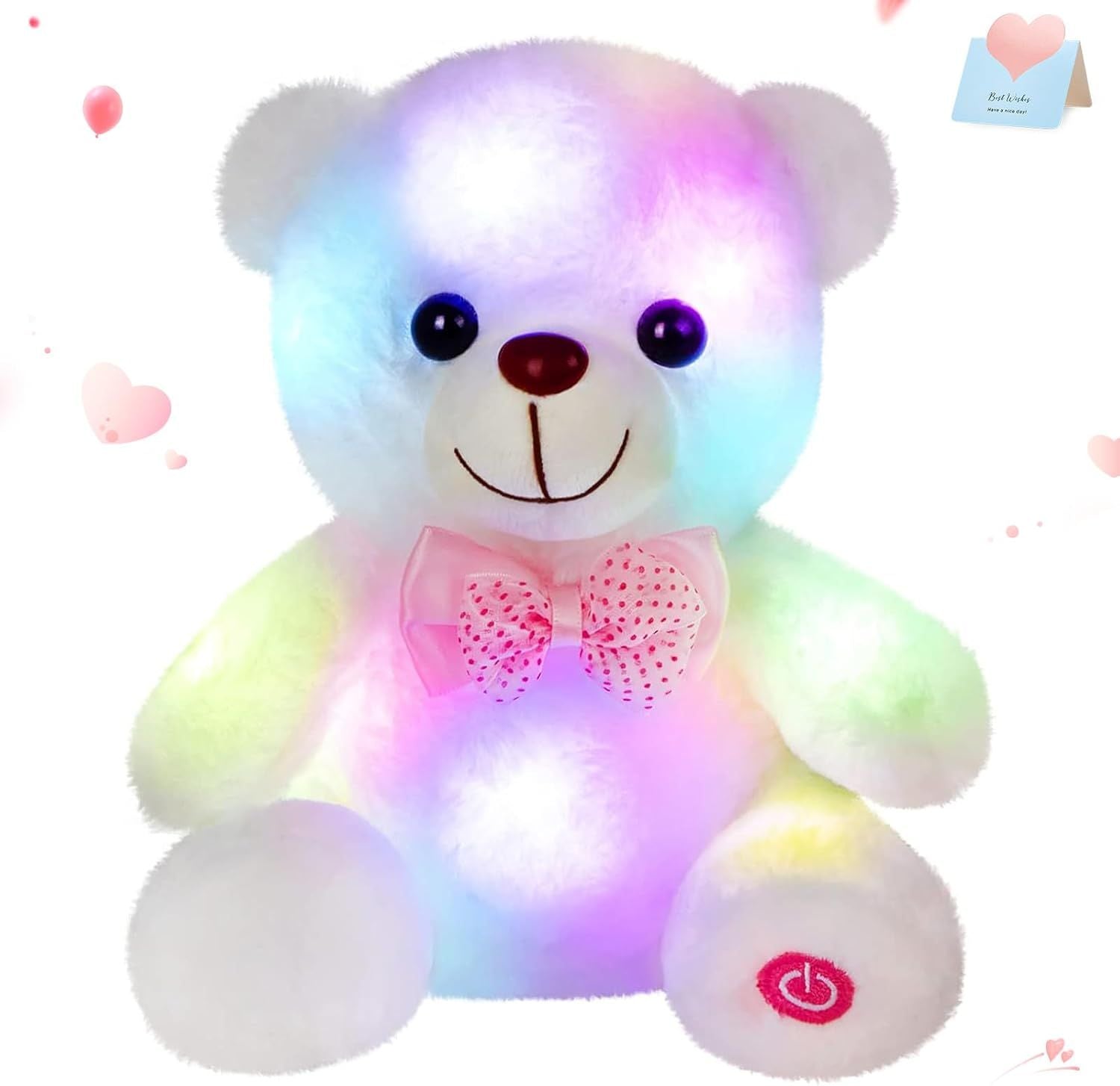 LED Light Up White Teddy Bear Plush Toy - Soft Nightlight Stuffed Animal