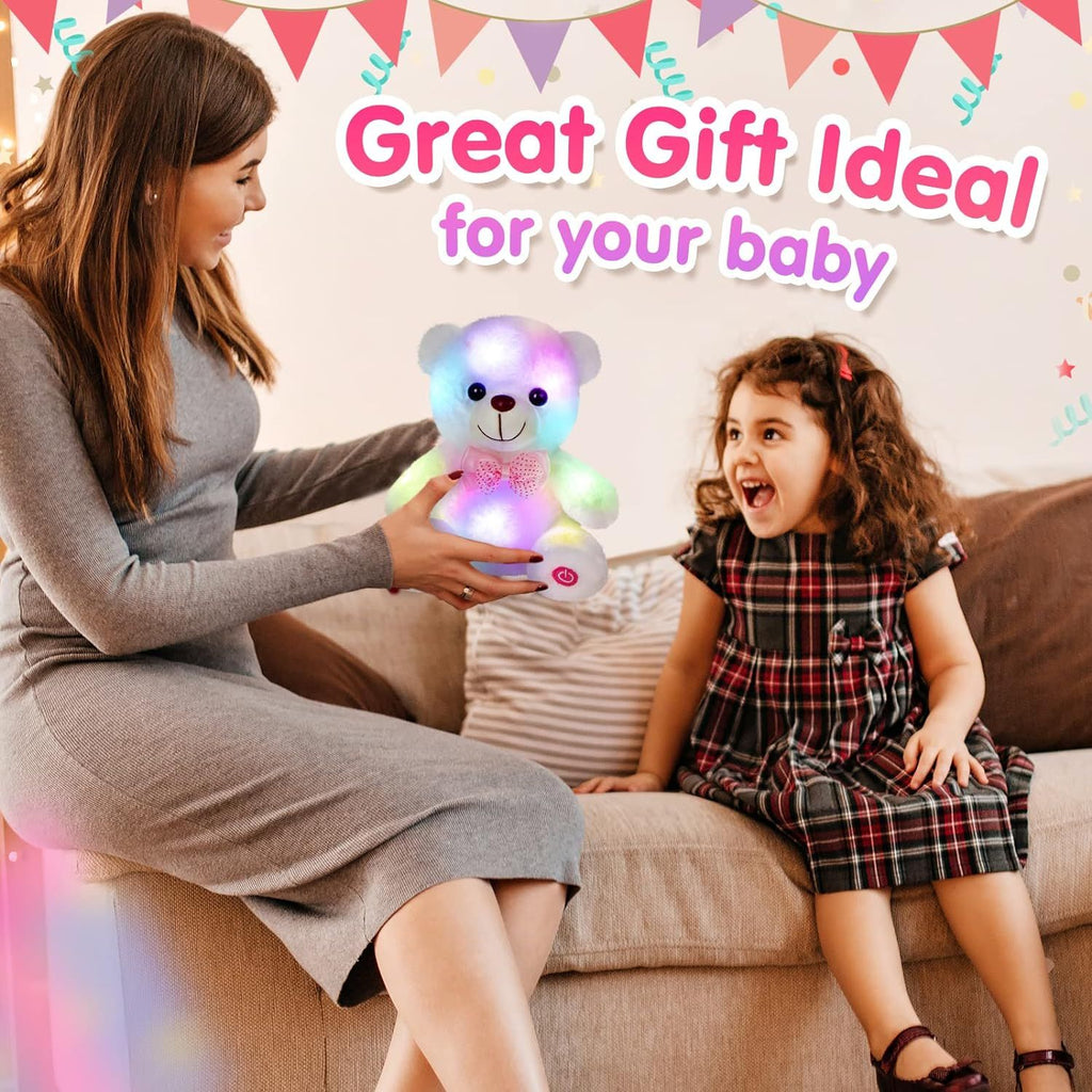 LED Light Up White Teddy Bear Plush Toy - Soft Nightlight Stuffed Animal