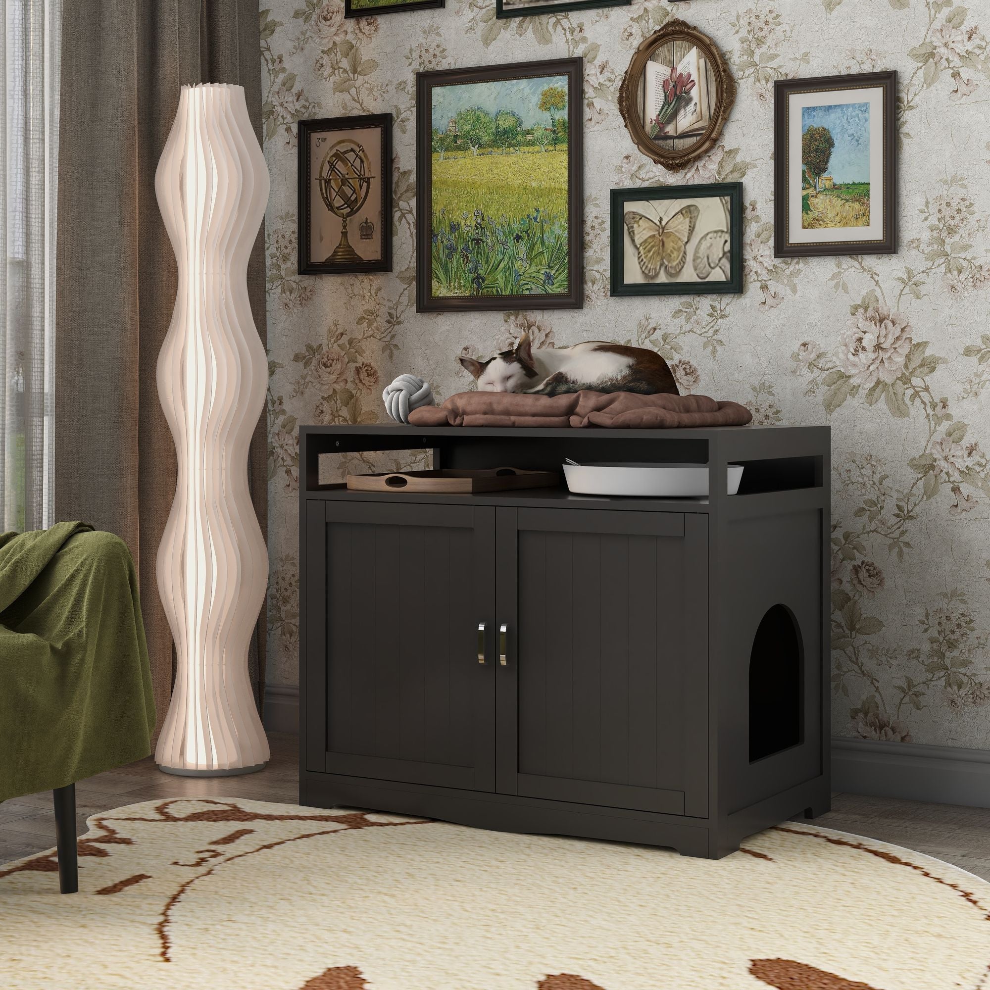 Multi-Functional Cat Litter Box Enclosure with Hidden Plug – Furniture That Hides Mess