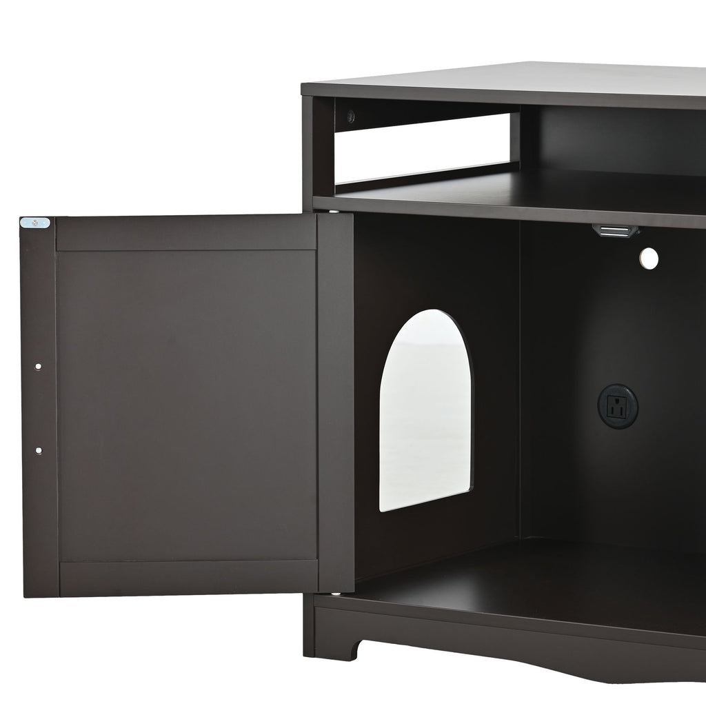 Multifunctional Litter Box Enclosure with Hidden Plug & Storage