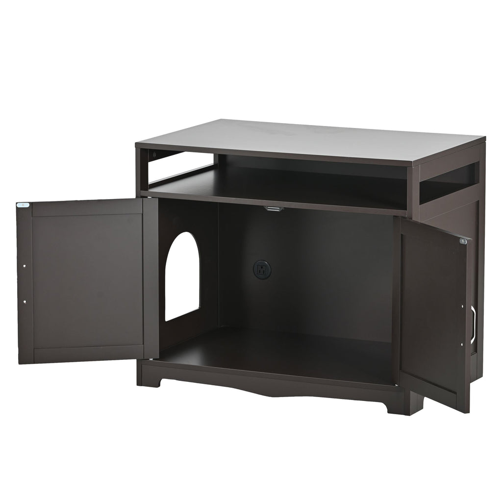 Multifunctional Litter Box Enclosure with Hidden Plug & Storage