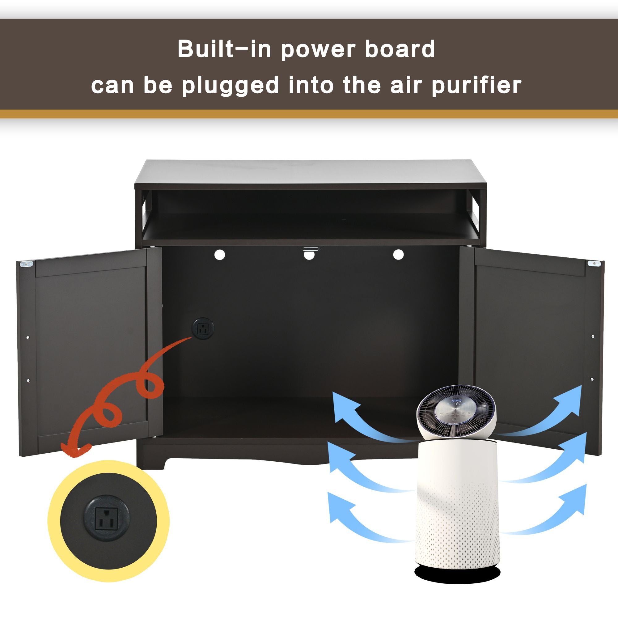 Multifunctional Litter Box Enclosure with Hidden Plug & Storage