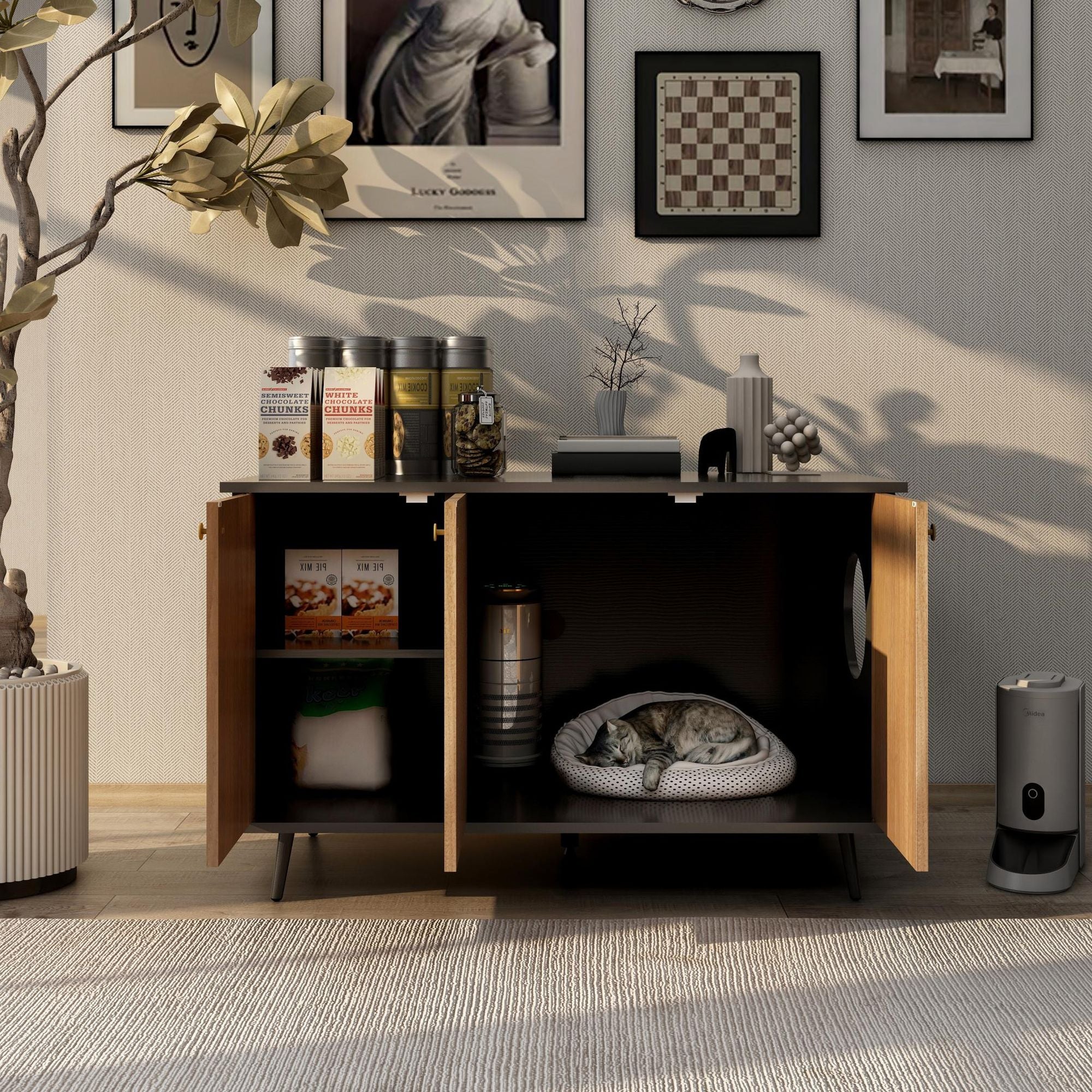 Hide the Mess, Show the Style: Cat Litter Box Enclosure with Hidden Plug & Storage