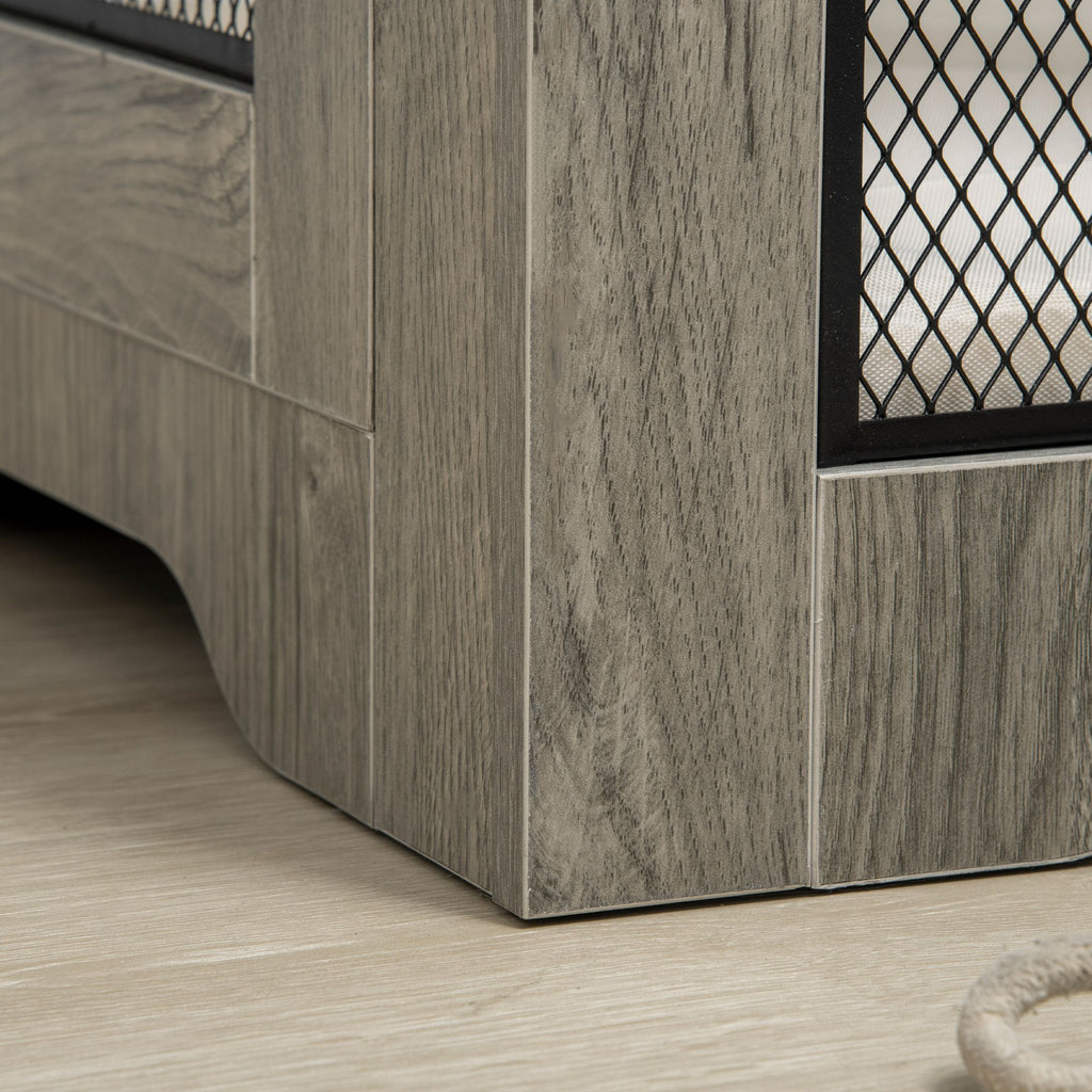 Luxury Dog Crate Furniture with Cushion End Table with Drawer and Doors for Small Dogs Stylish Gray