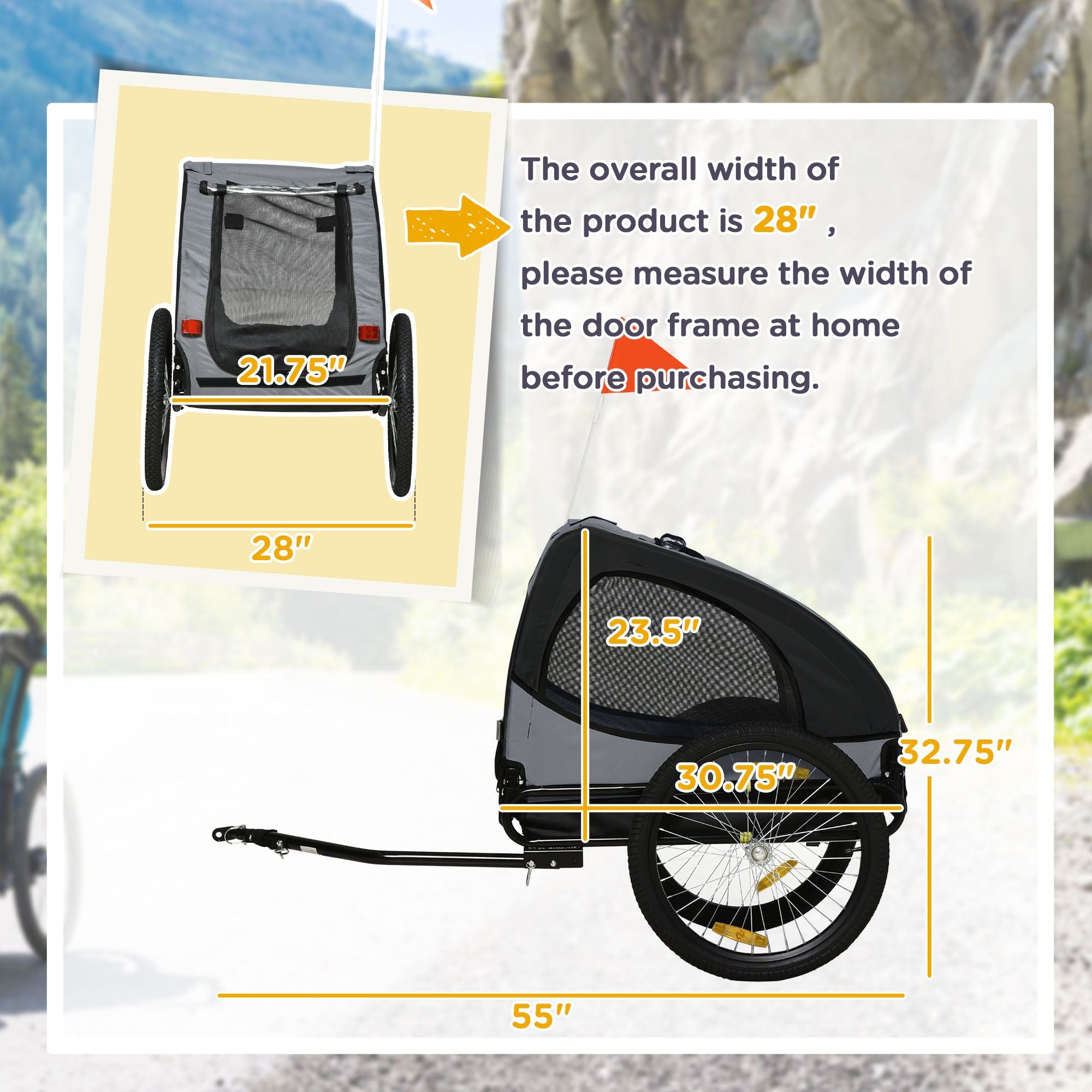 Medium Dog Bike Trailer with Hitch Coupler Quick Release Wheels Reflectors Safety Flag in Sleek Black