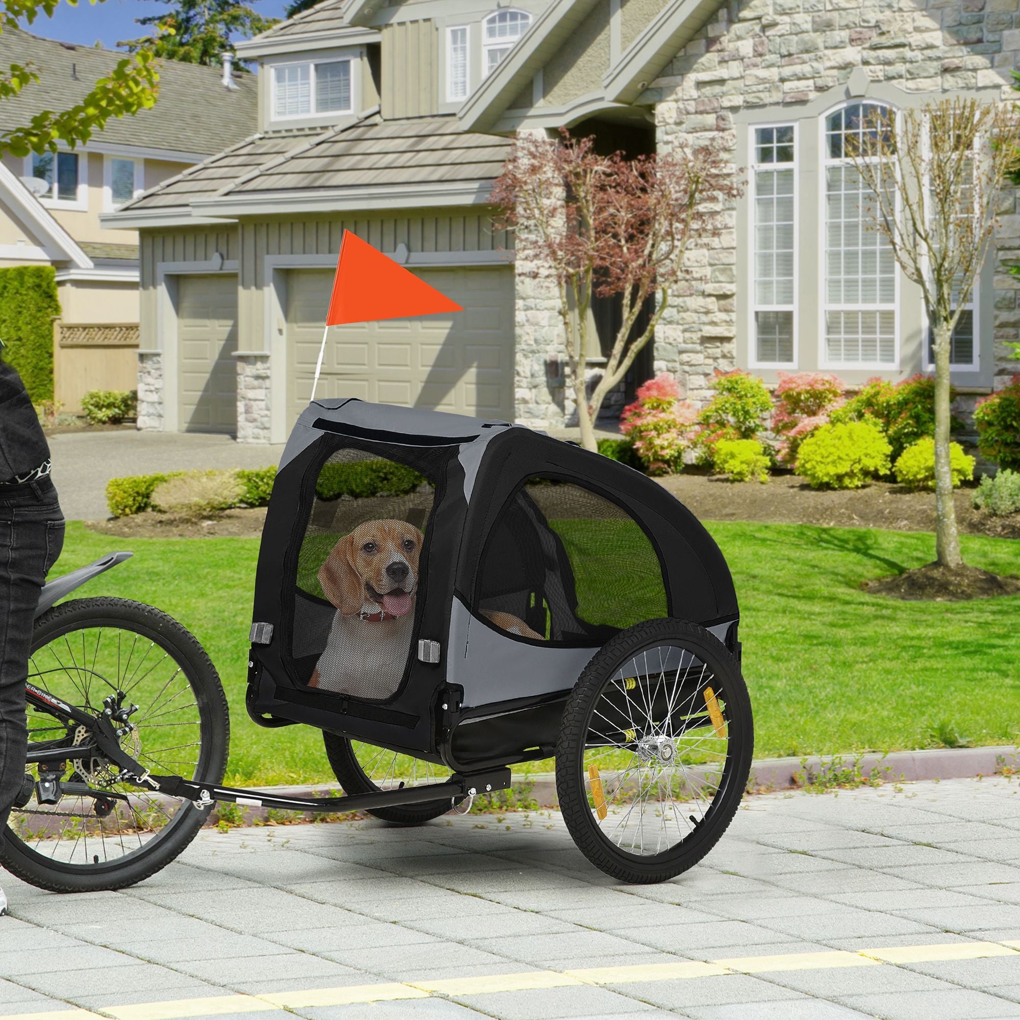 Medium Dog Bike Trailer with Hitch Coupler Quick Release Wheels Reflectors Safety Flag in Sleek Black