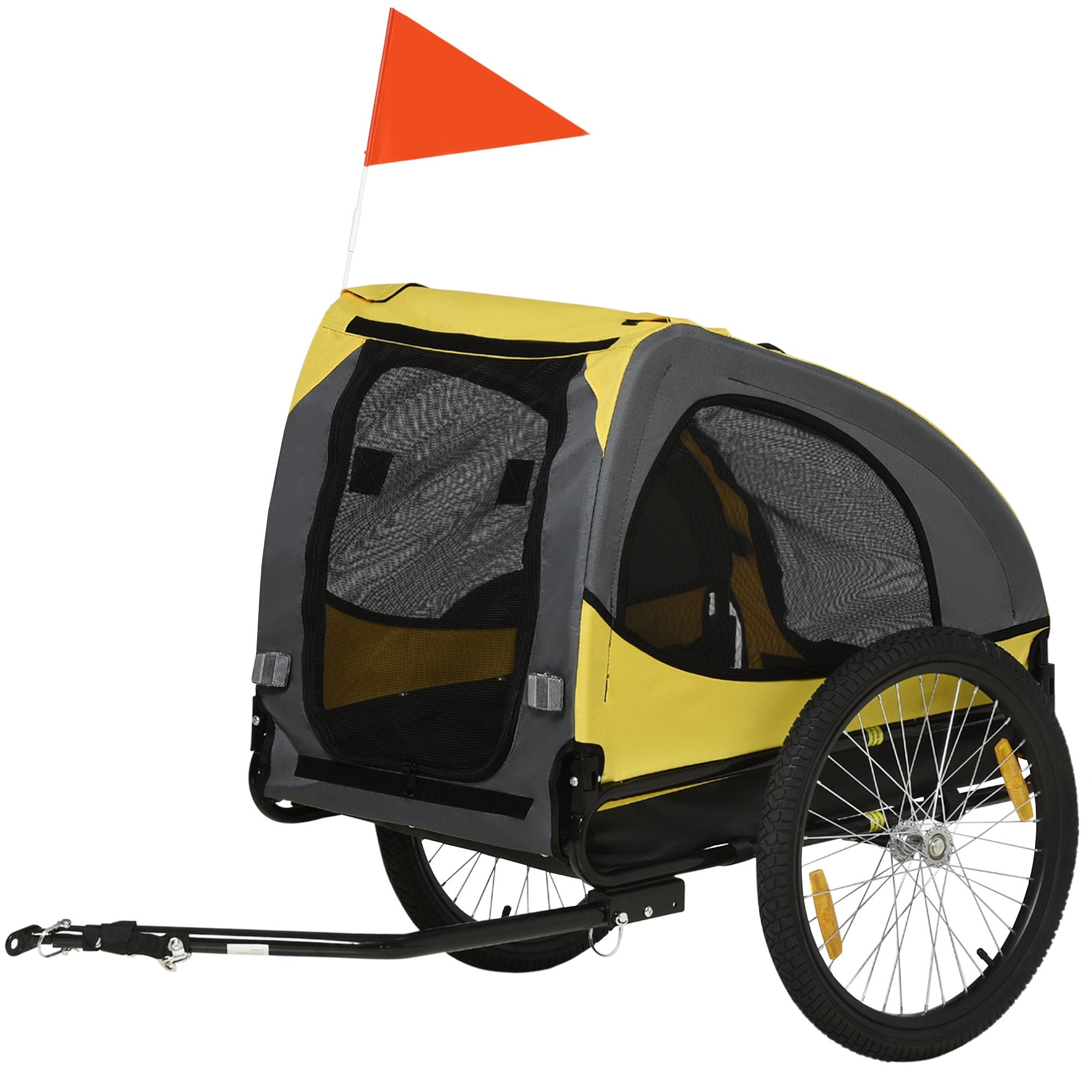Medium Dog Bike Trailer with Hitch Coupler Quick Release Wheels Reflectors Safety Flag in Vibrant Yellow