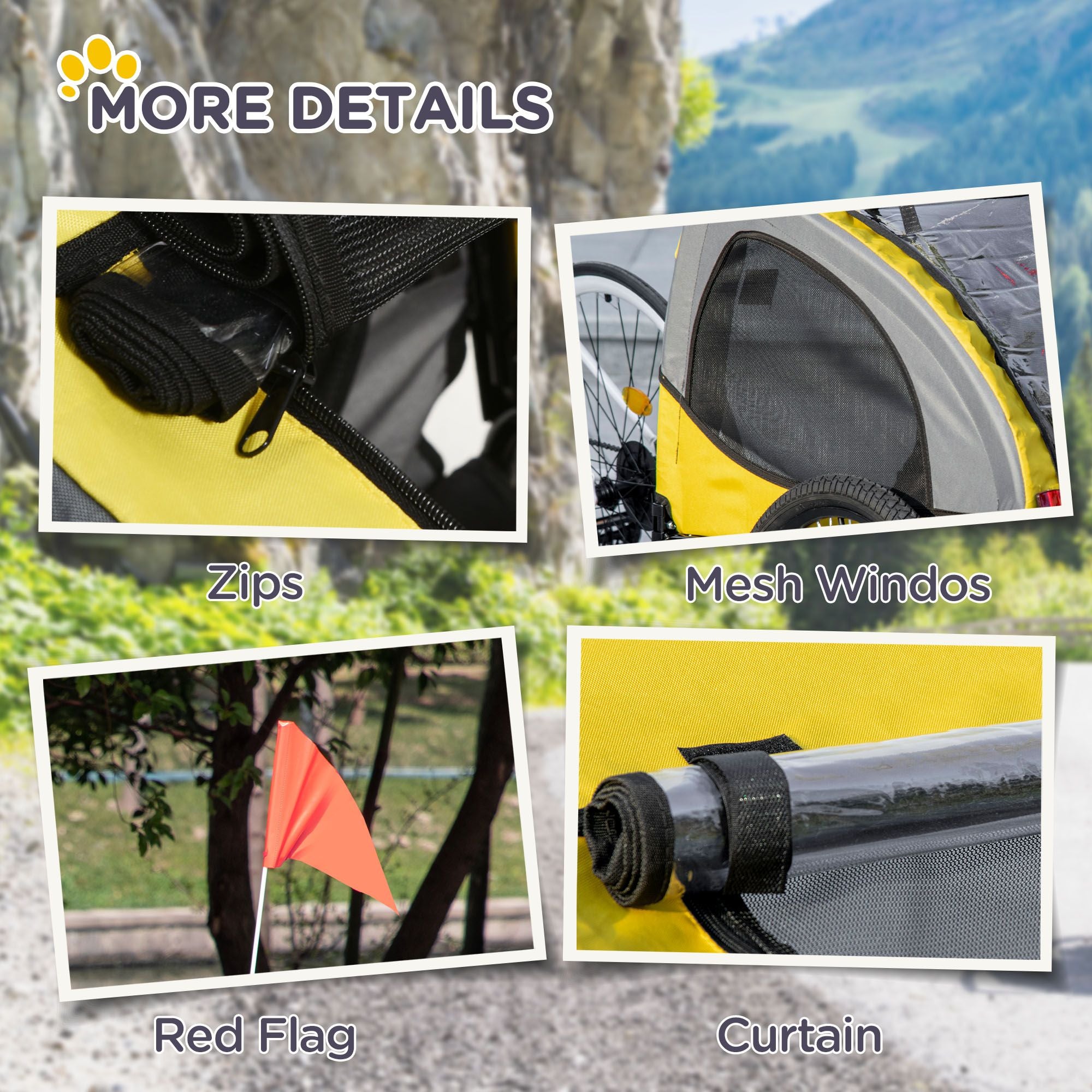 Medium Dog Bike Trailer with Hitch Coupler Quick Release Wheels Reflectors Safety Flag in Vibrant Yellow