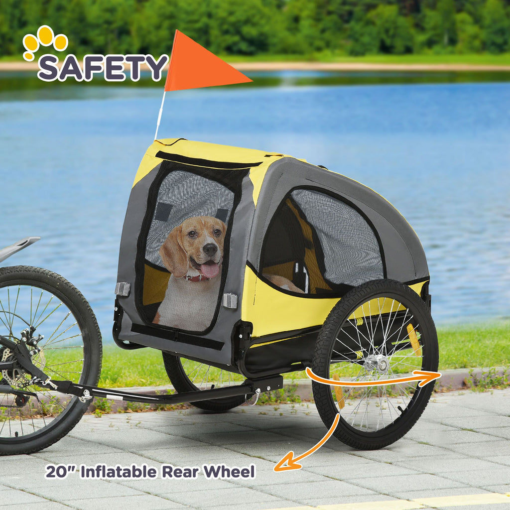 Medium Dog Bike Trailer with Hitch Coupler Quick Release Wheels Reflectors Safety Flag in Vibrant Yellow