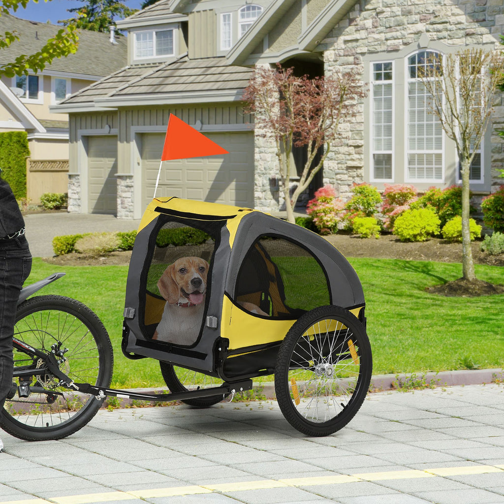 Medium Dog Bike Trailer with Hitch Coupler Quick Release Wheels Reflectors Safety Flag in Vibrant Yellow