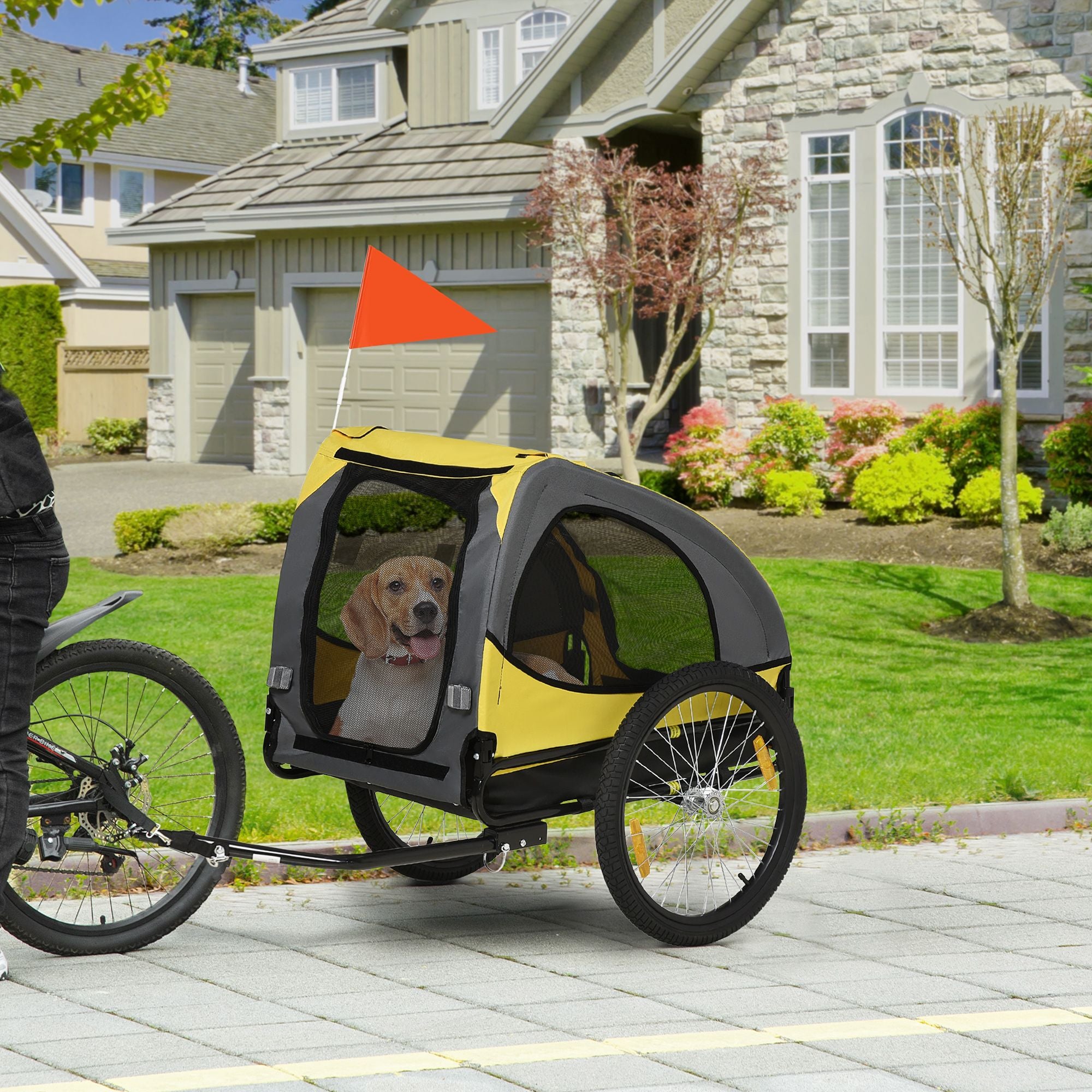 Medium Dog Bike Trailer with Hitch Coupler Quick Release Wheels Reflectors Safety Flag in Vibrant Yellow