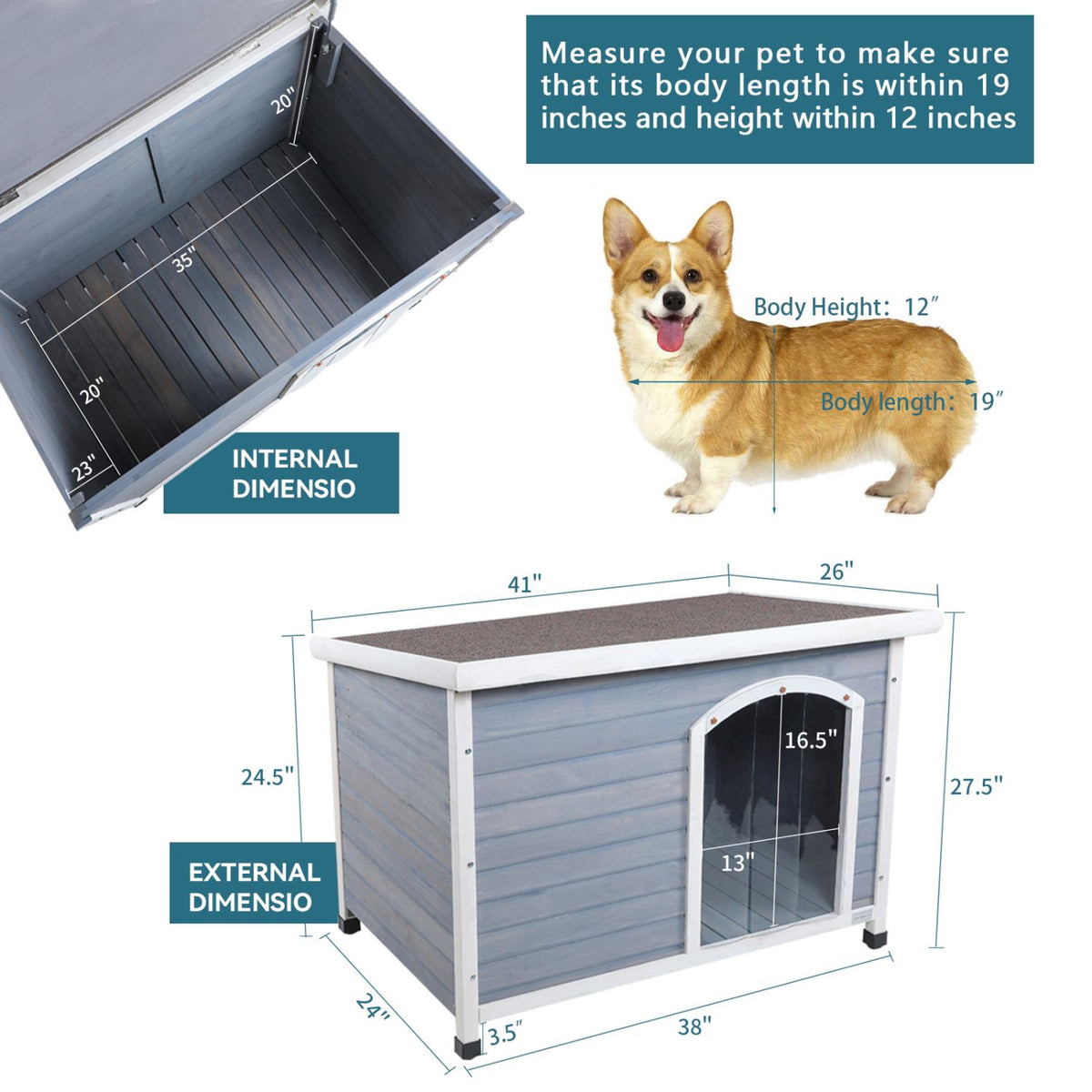 Medium furniture-style Outdoor Dog House – Weatherproof Roof, Elevated Floor, Adjustable