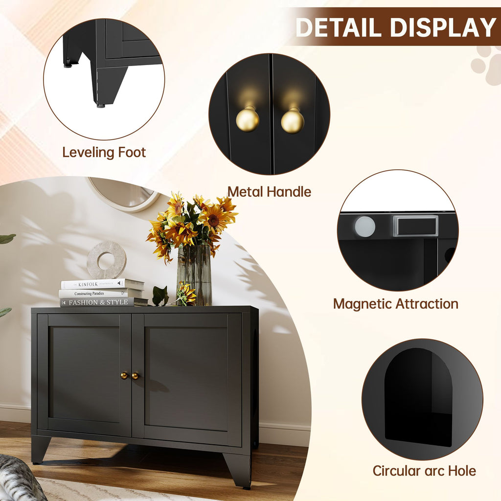Concealed Cat Litter Box Cabinet: Modern structured Frame, Side Entry, Multi-Purpose Storage
