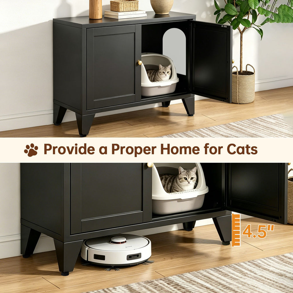 Concealed Cat Litter Box Cabinet: Modern structured Frame, Side Entry, Multi-Purpose Storage