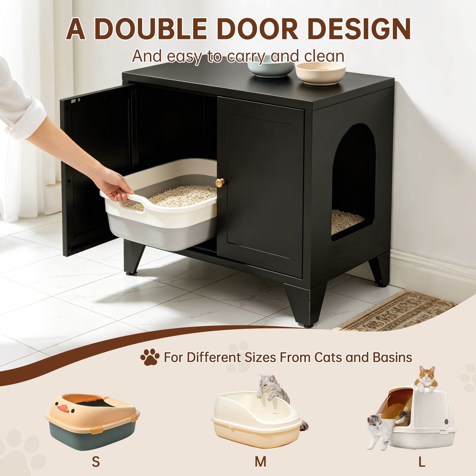 Concealed Cat Litter Box Cabinet: Modern structured Frame, Side Entry, Multi-Purpose Storage