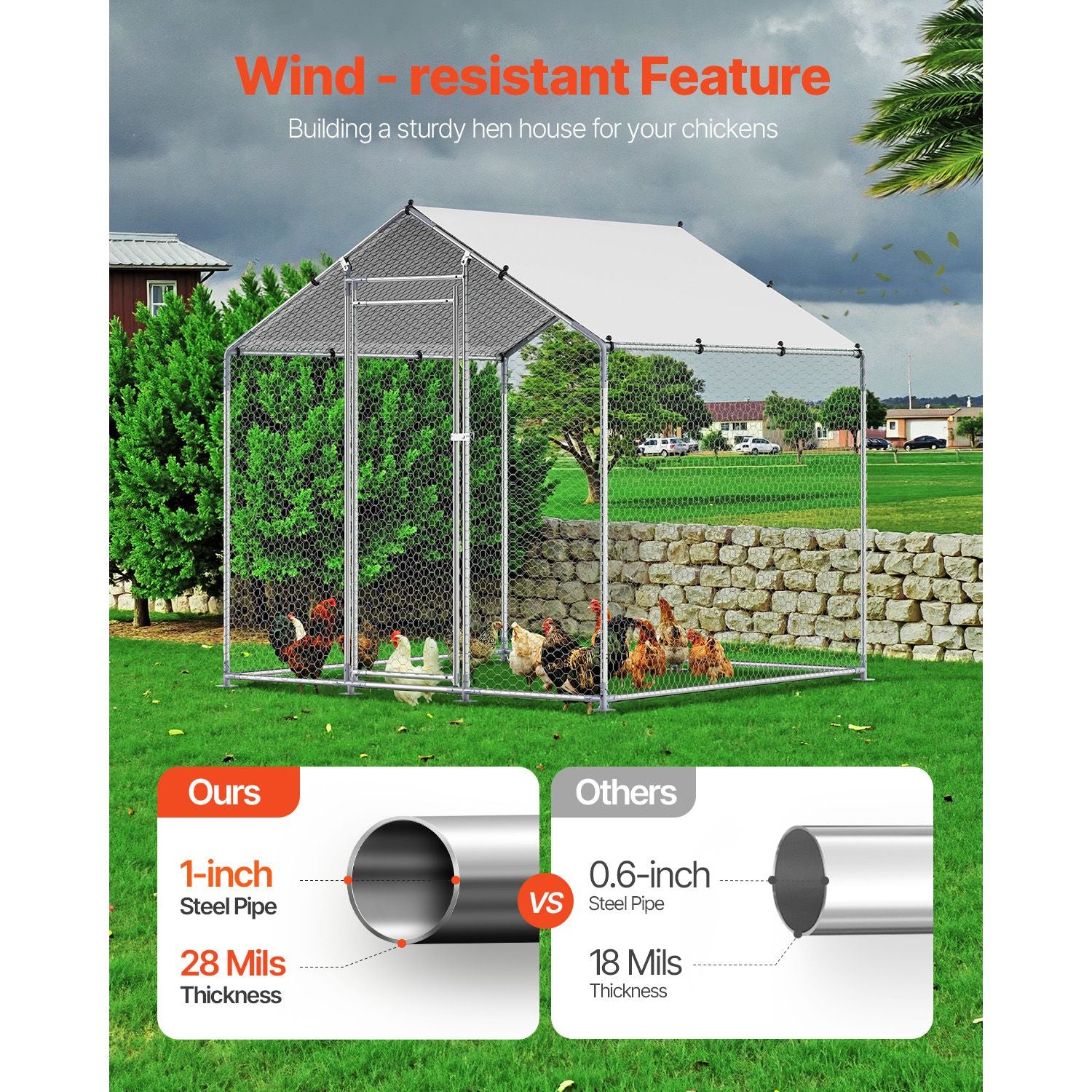 Walk-in Chicken Coop with Spire Roof and Security Lock