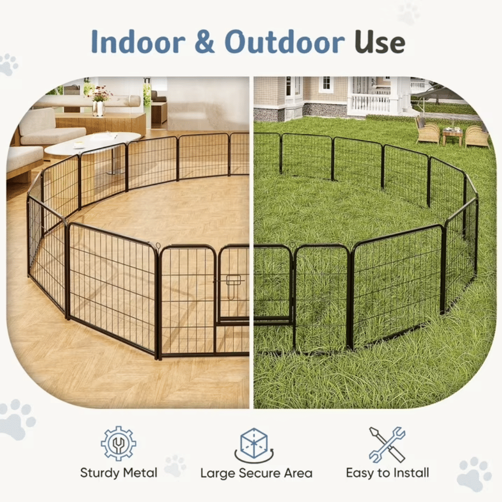 Metal Dog Playpen, 24 inch Height 8 Panels Pet Fence, Foldable Dog Pen for Indoor Outdoor
