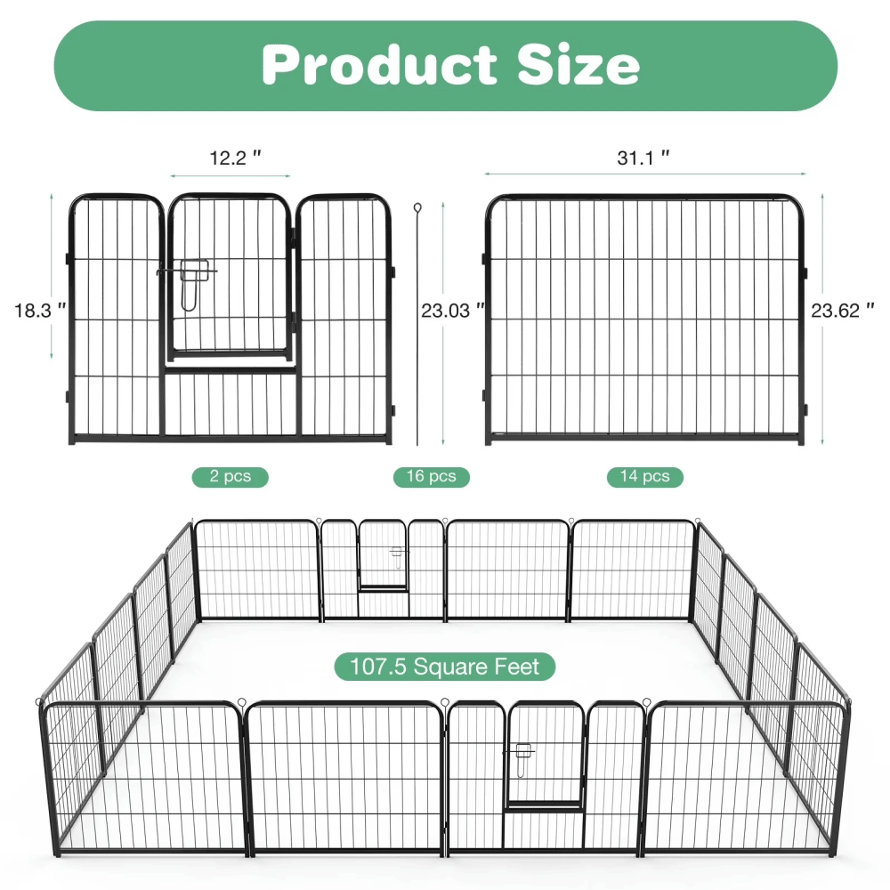 Metal Dog Playpen, 24 inch Height 8 Panels Pet Fence, Foldable Dog Pen for Indoor Outdoor
