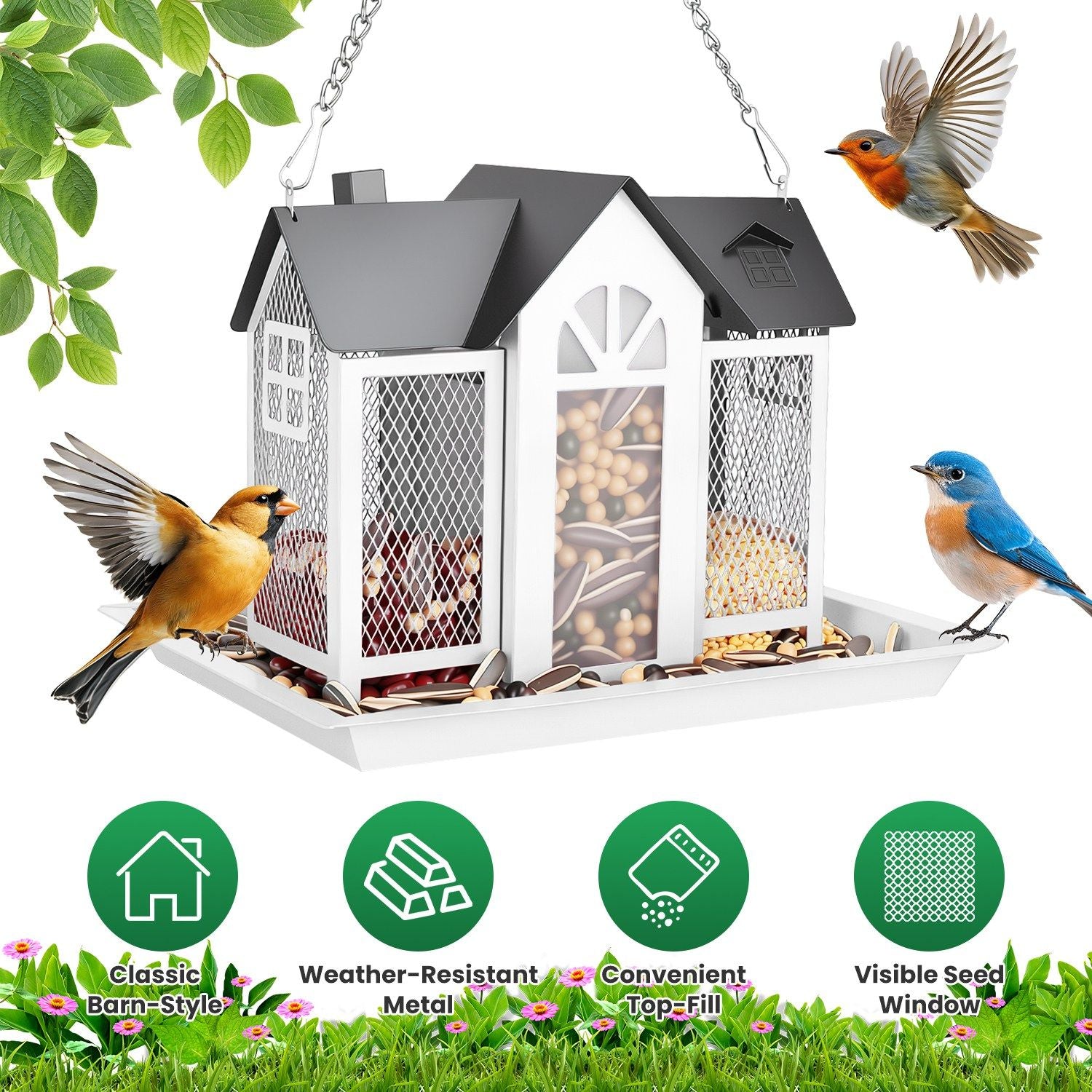 Classic Barn structured Hanging Bird Feeder with Visible Window