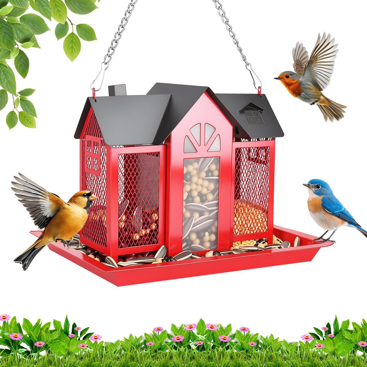 Classic Barn structured Hanging Bird Feeder with Visible Window