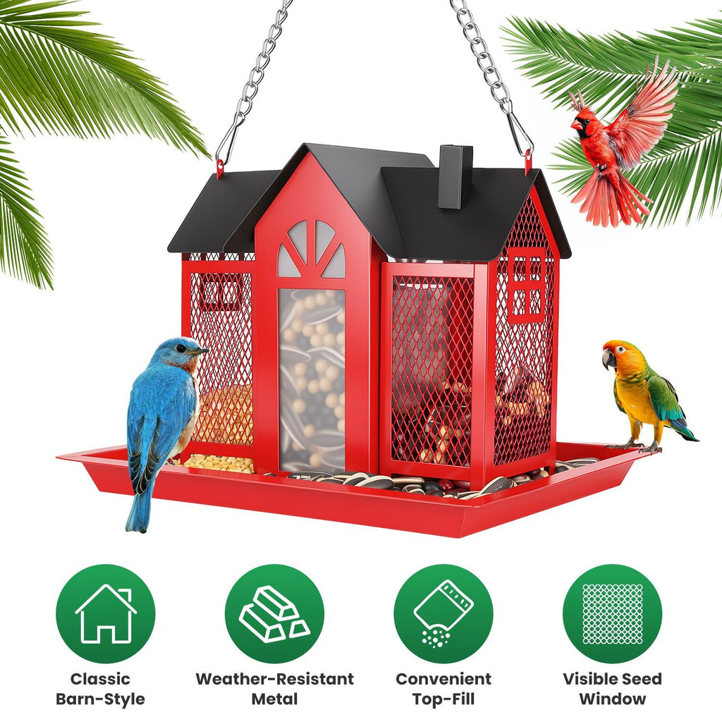 Classic Barn structured Hanging Bird Feeder with Visible Window