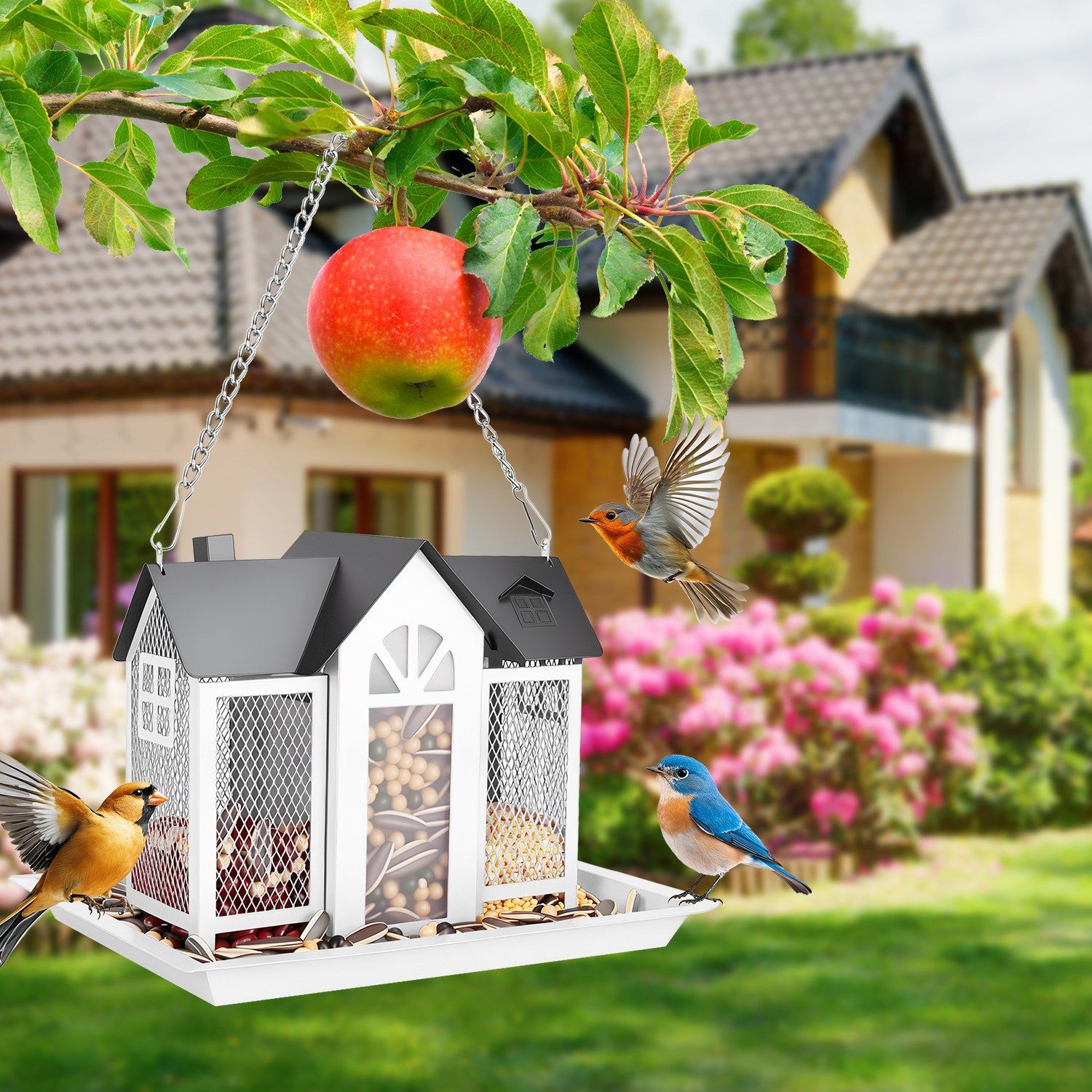 Classic Barn structured Hanging Bird Feeder with Visible Window