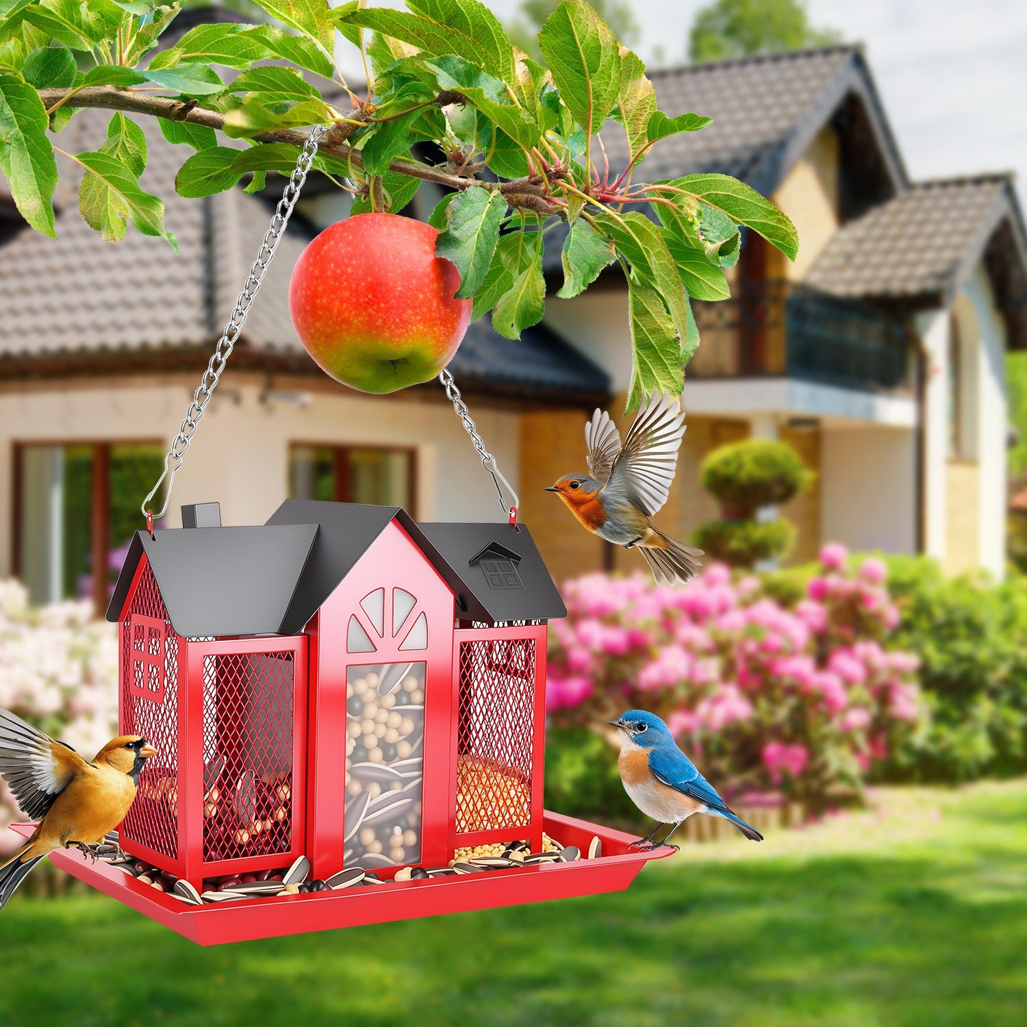 Classic Barn structured Hanging Bird Feeder with Visible Window