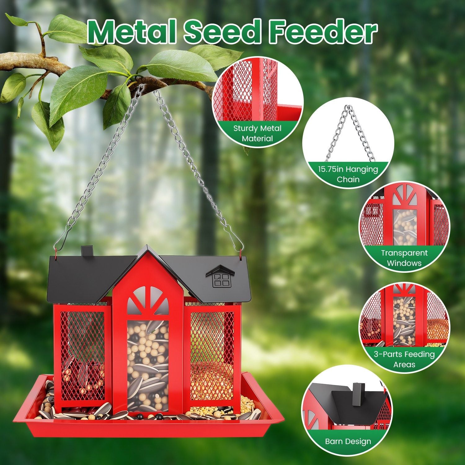 Classic Barn structured Hanging Bird Feeder with Visible Window