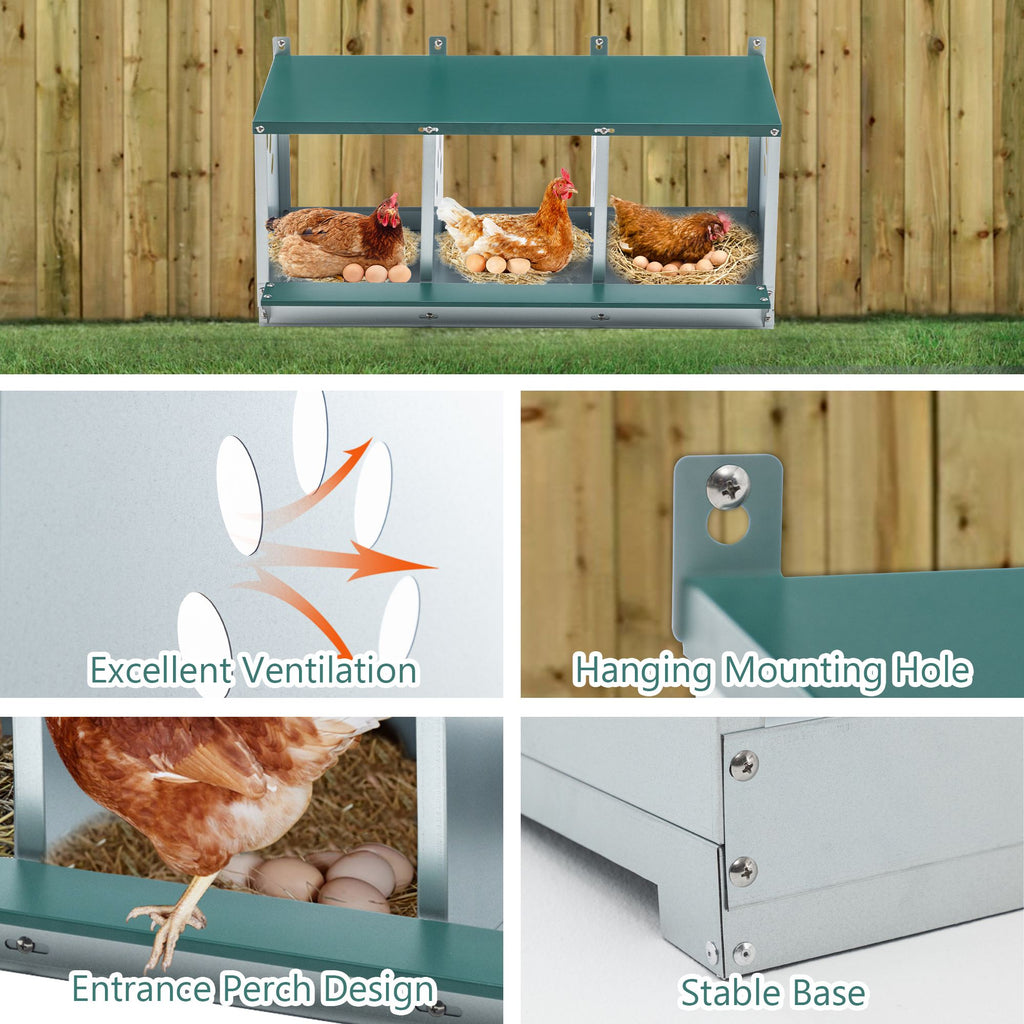 Galvanized structured 3-Compartment Nesting Box for Chickens – everyday & Easy to Assemble
