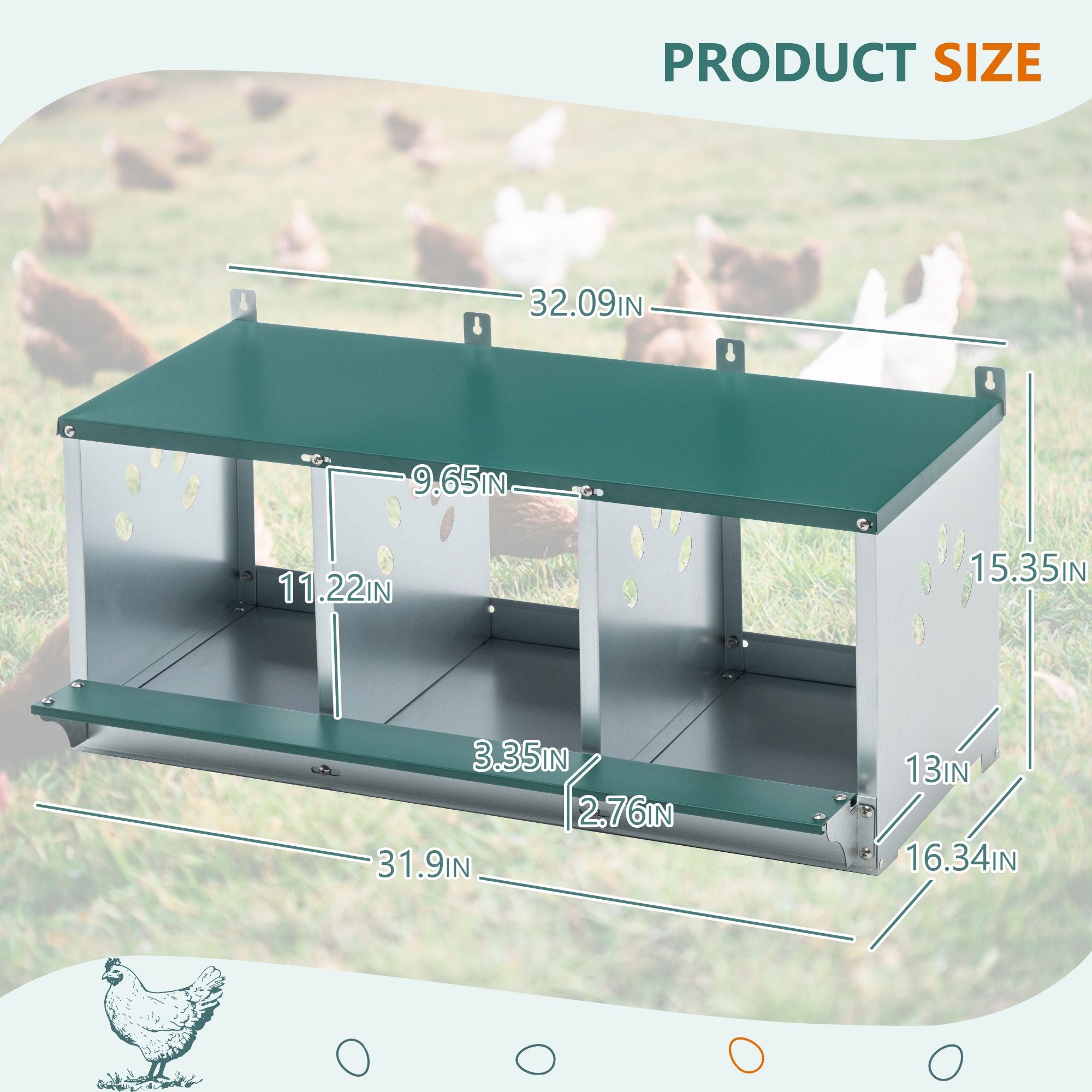 Galvanized structured 3-Compartment Nesting Box for Chickens – everyday & Easy to Assemble