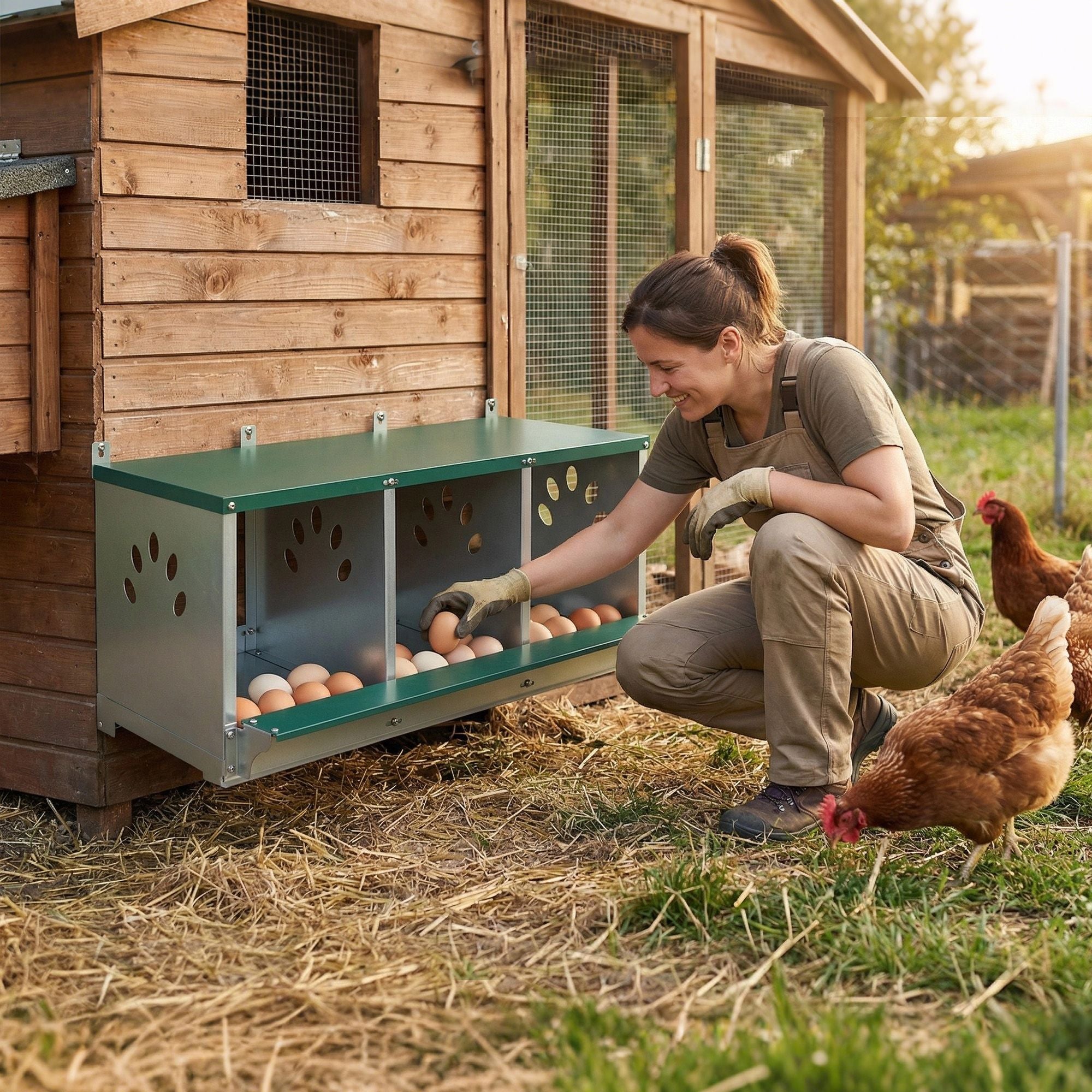 Metal Nesting Boxes for Chicken,3 Compartment Nesting Box,Galvanized steel Nesting Boxes for Hens, Easy to Assemble