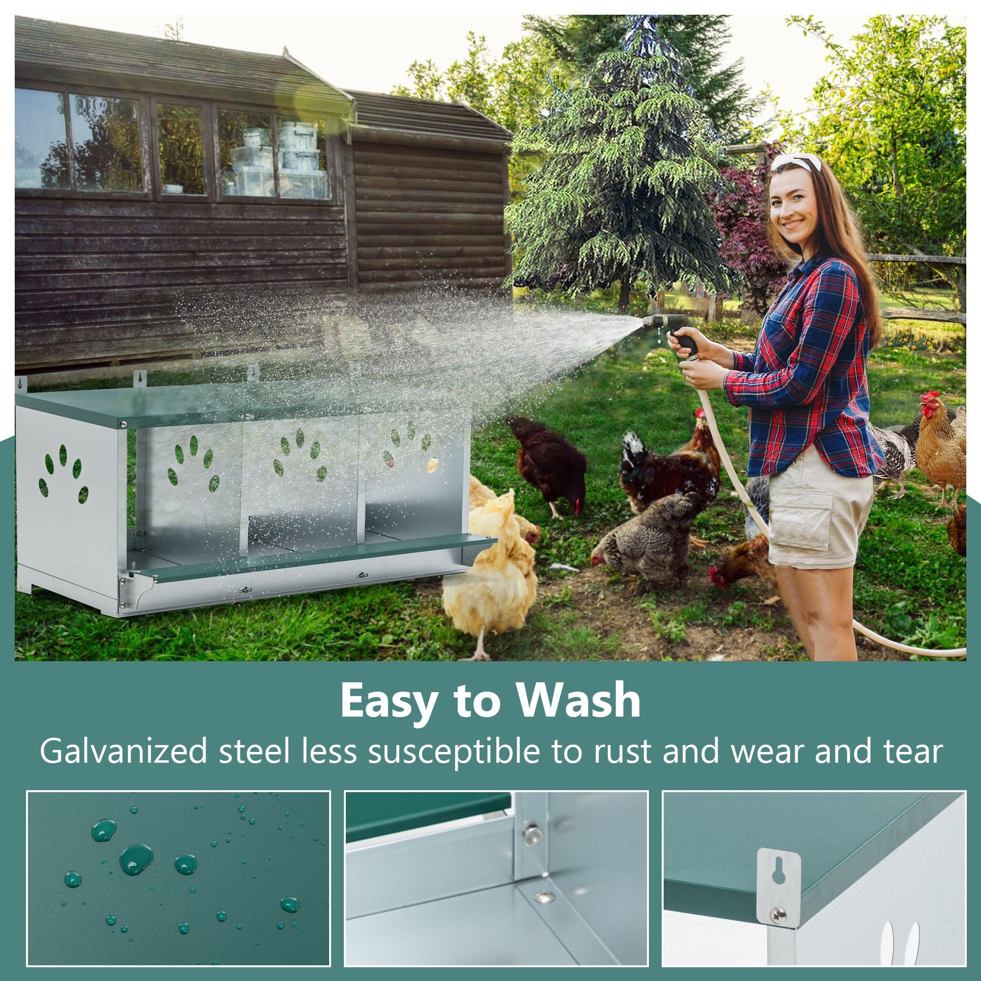 Galvanized structured 3-Compartment Nesting Box for Chickens – everyday & Easy to Assemble