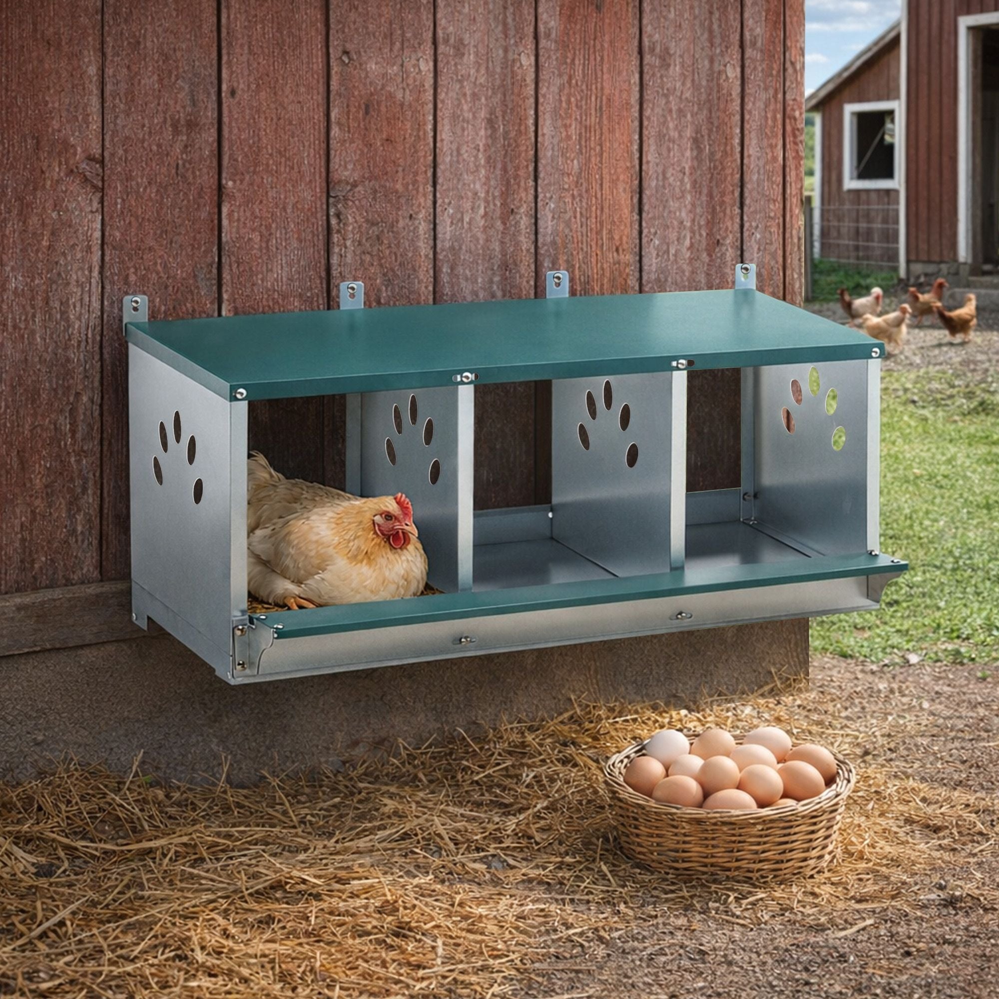 Metal Nesting Boxes for Chicken,3 Compartment Nesting Box,Galvanized steel Nesting Boxes for Hens, Easy to Assemble