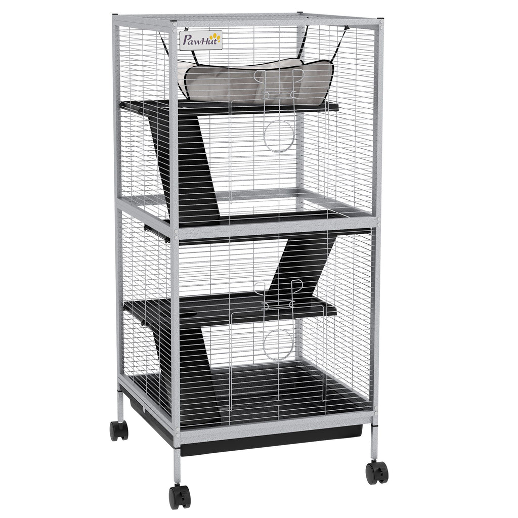 PawHut Rolling 4-Tier Small Animal Cage with Hammock & Removable Tray