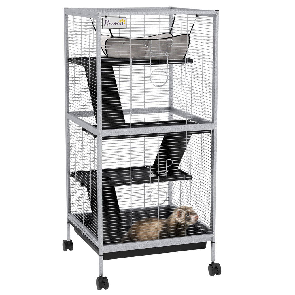 PawHut Rolling 4-Tier Small Animal Cage with Hammock & Removable Tray