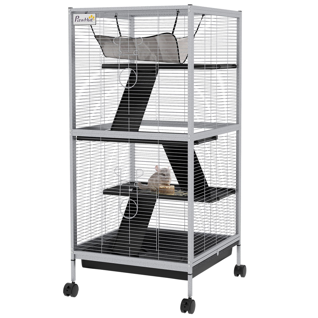 PawHut Rolling 4-Tier Small Animal Cage with Hammock & Removable Tray