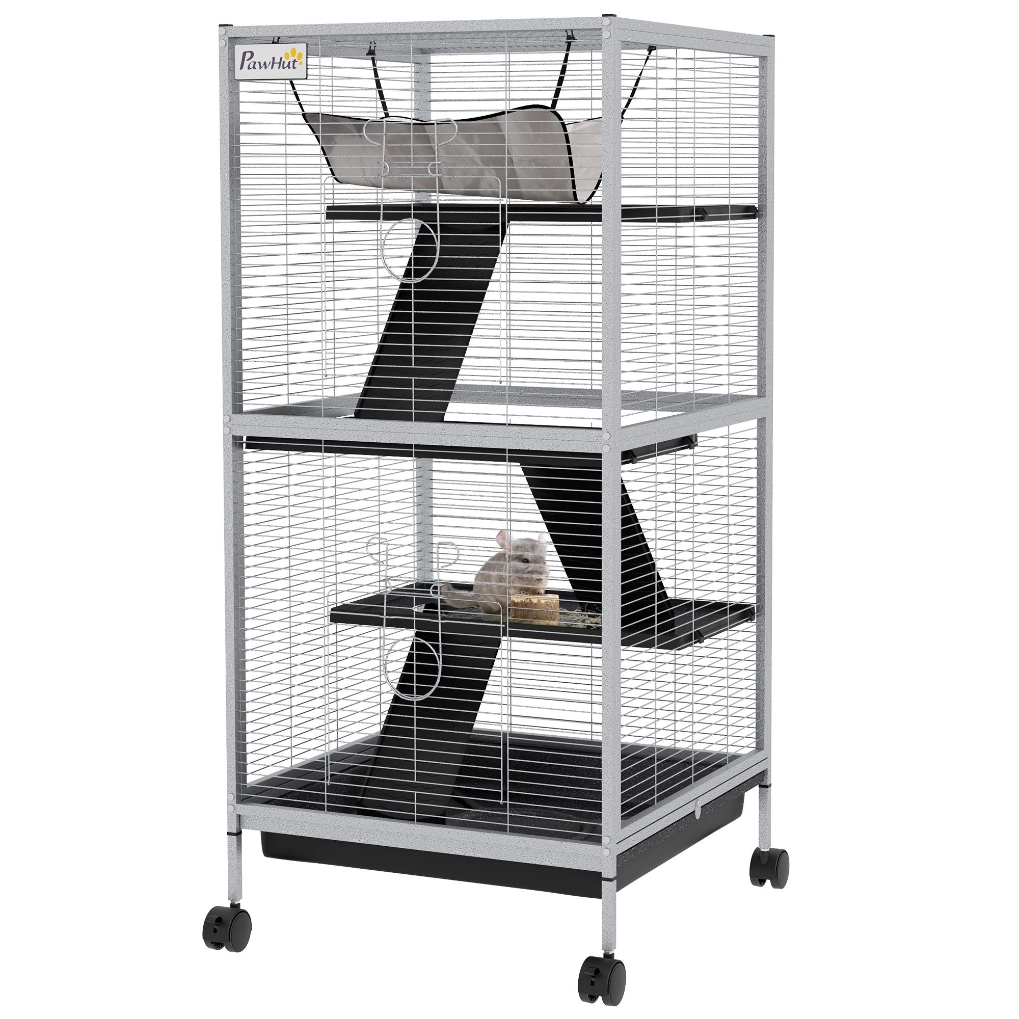 PawHut Rolling 4-Tier Small Animal Cage with Hammock & Removable Tray