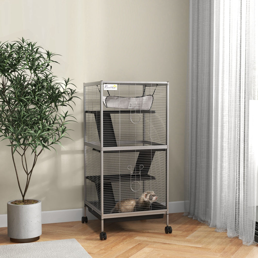 PawHut Rolling 4-Tier Small Animal Cage with Hammock & Removable Tray