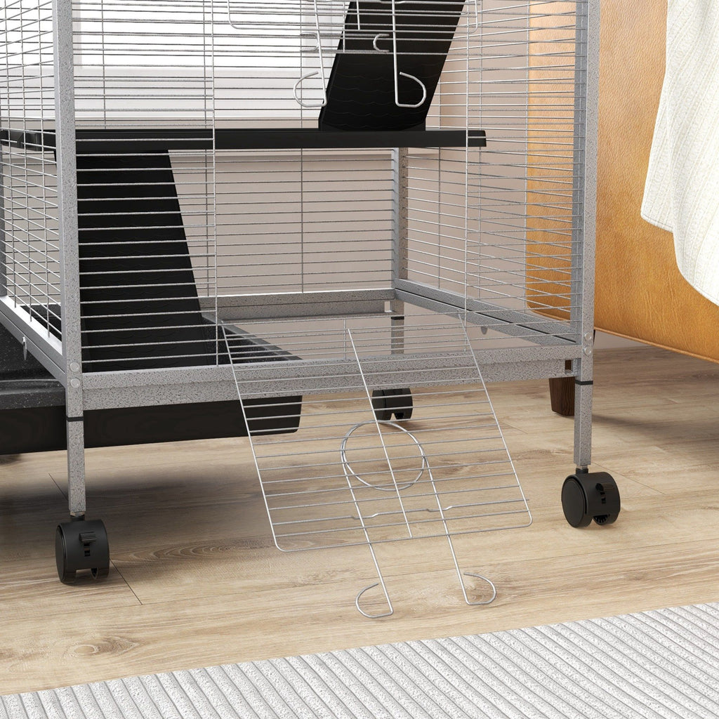 PawHut Rolling 4-Tier Small Animal Cage with Hammock & Removable Tray