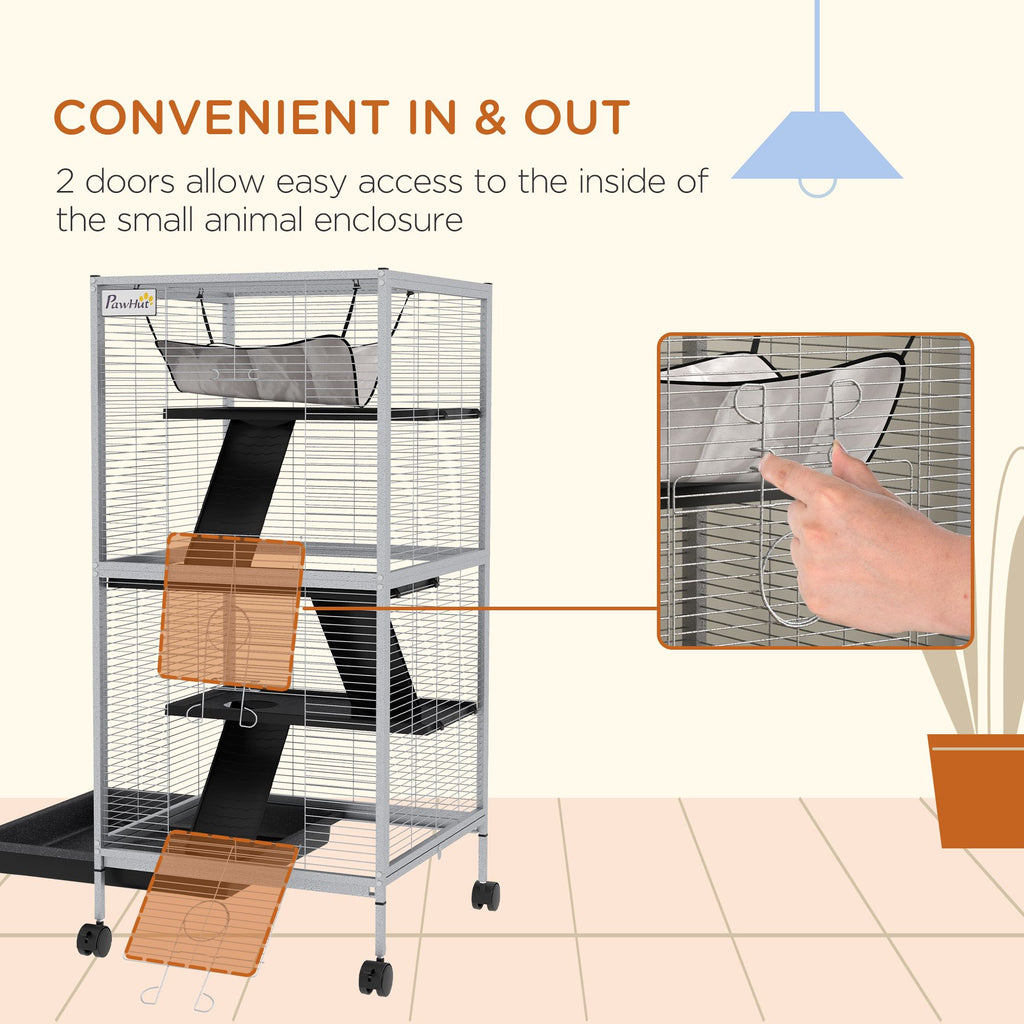 PawHut Rolling 4-Tier Small Animal Cage with Hammock & Removable Tray