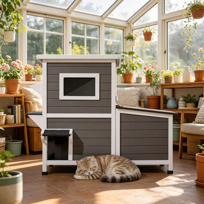 Weatherproof Outdoor Cat House with Removable Floor