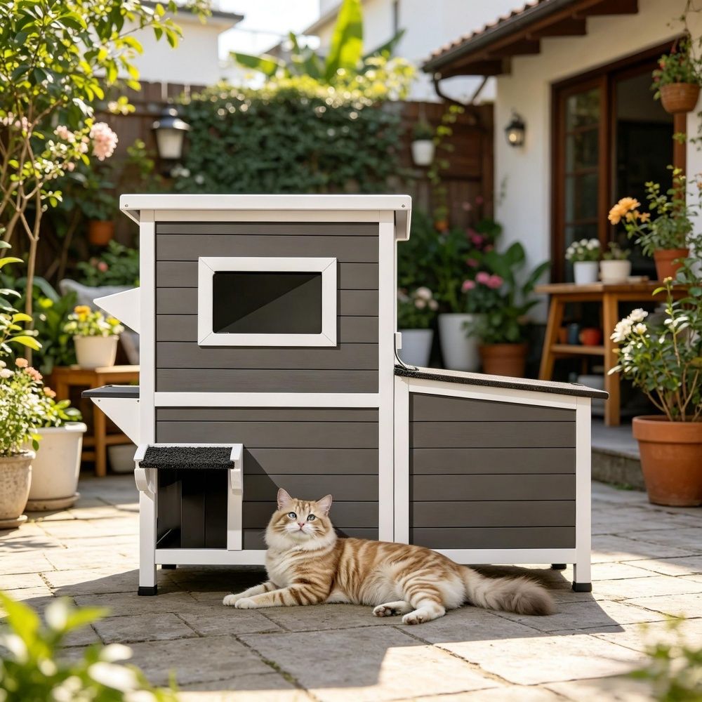 Minimalist Design Cat House with Easy to Clean and Removable Floor for Outdoor