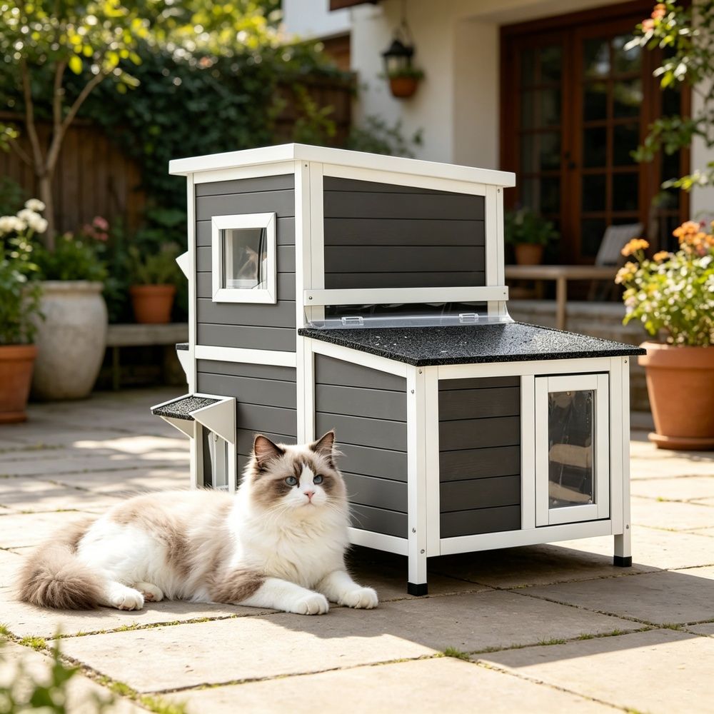 Minimalist Design Cat House with Easy to Clean and Removable Floor for Outdoor