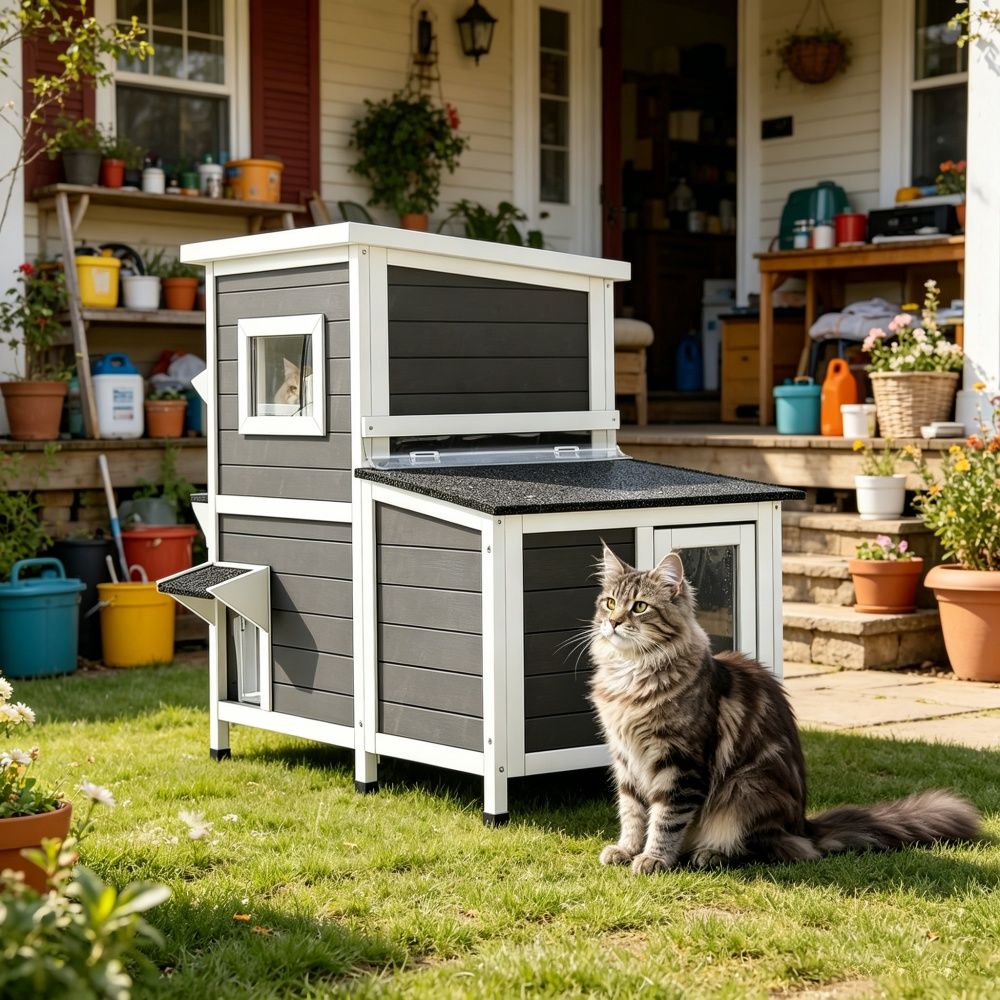 Minimalist Design Cat House with Easy to Clean and Removable Floor for Outdoor