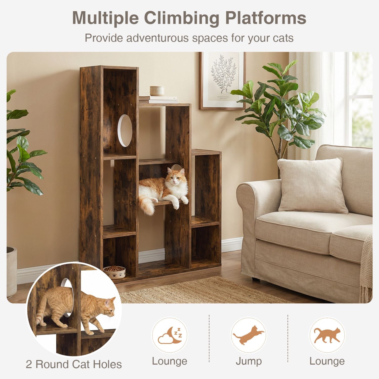 Modern Cat Bookshelf Cat Tree: 8-Section Storage & Climbing Cabinet