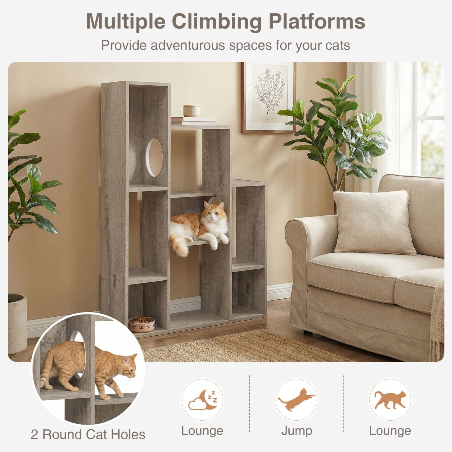 Modern Cat Bookshelf Cat Tree: 8-Section Storage & Climbing Cabinet