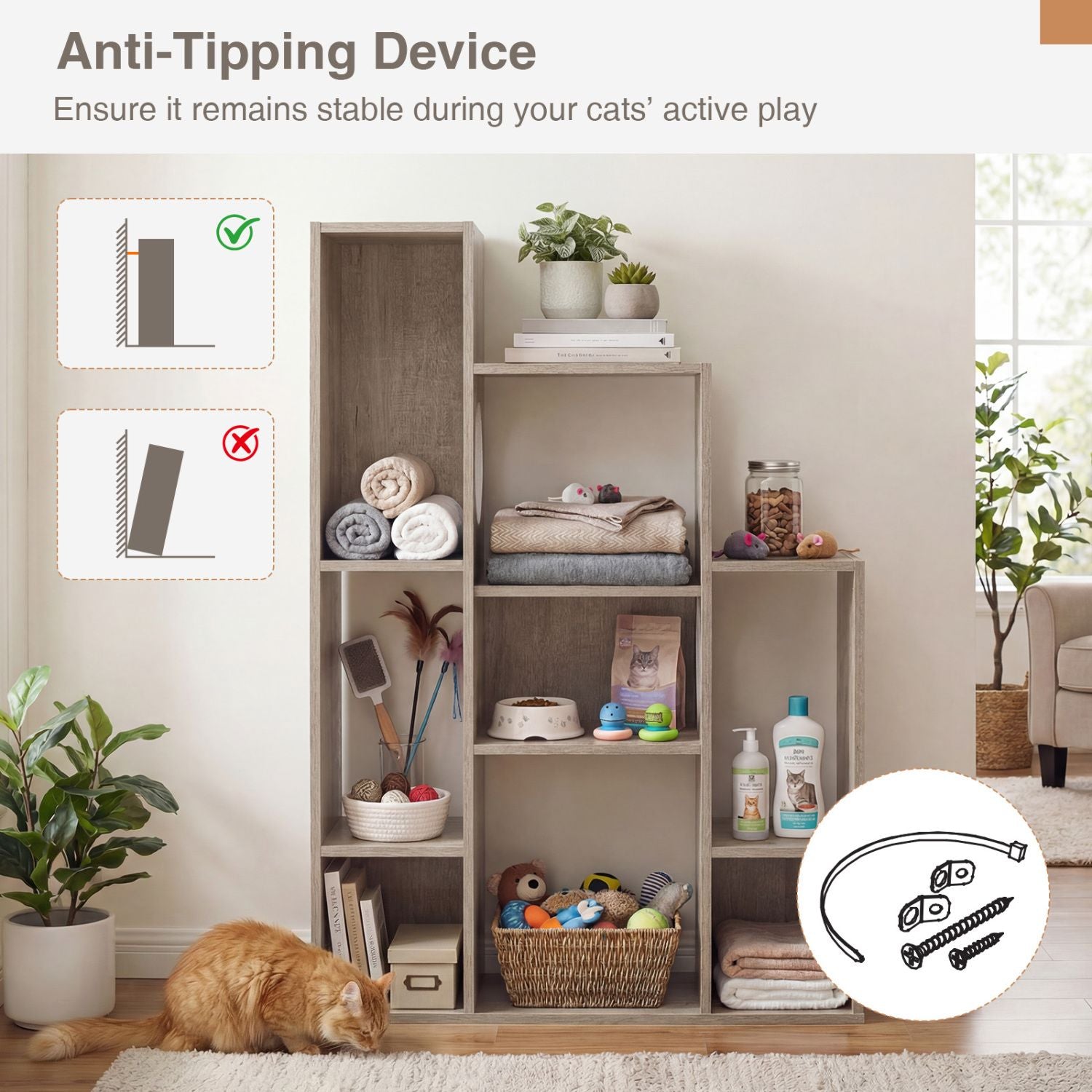 Modern Cat Bookshelf Cat Tree: 8-Section Storage & Climbing Cabinet