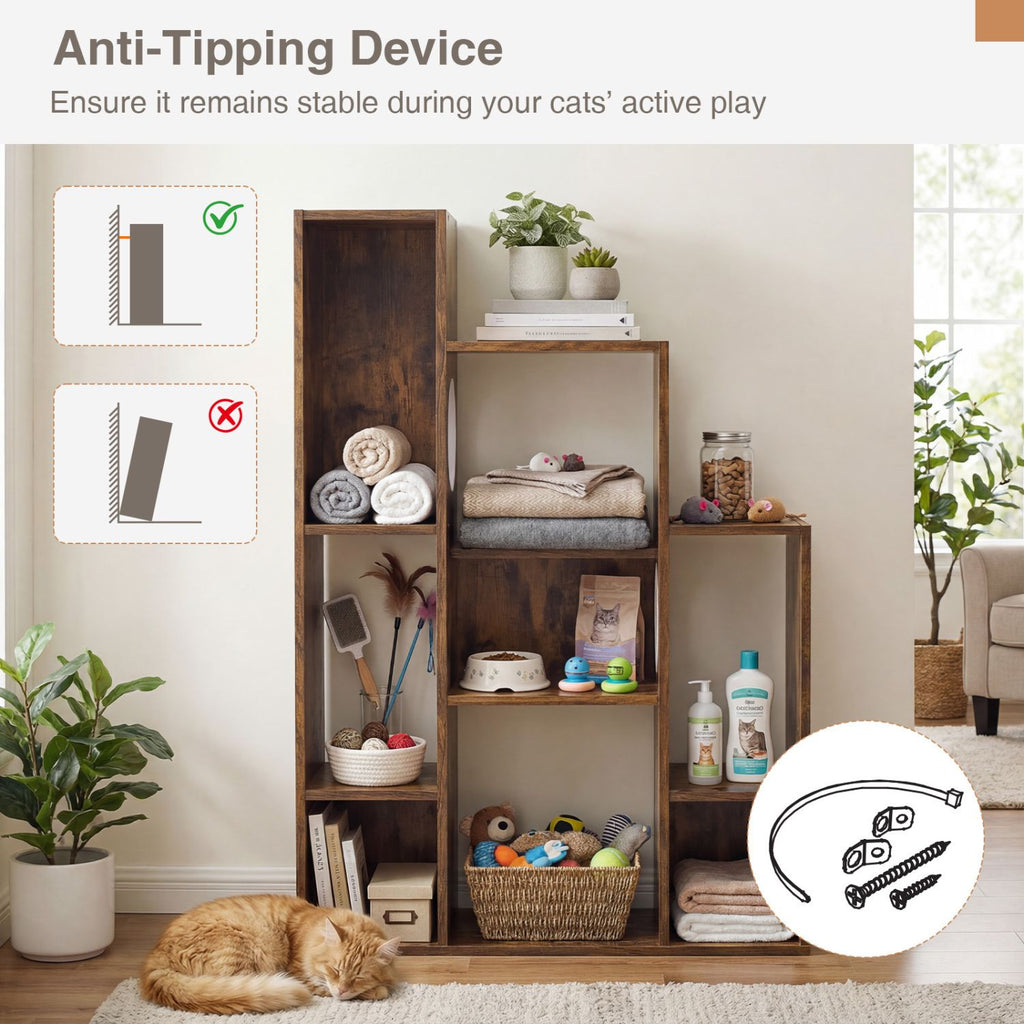 Modern Cat Bookshelf Cat Tree: 8-Section Storage & Climbing Cabinet