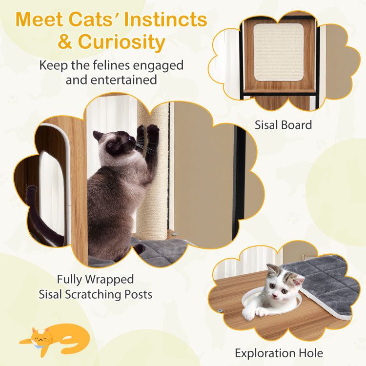 Modern Cat Tree Cat House with Metal Frame and Scratching Posts