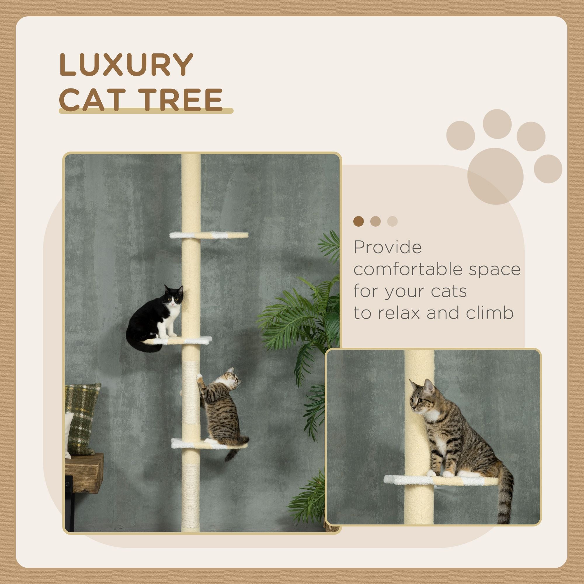 Adjustable Floor-to-Ceiling Cat Tree with 4 Platforms and Scratching Post